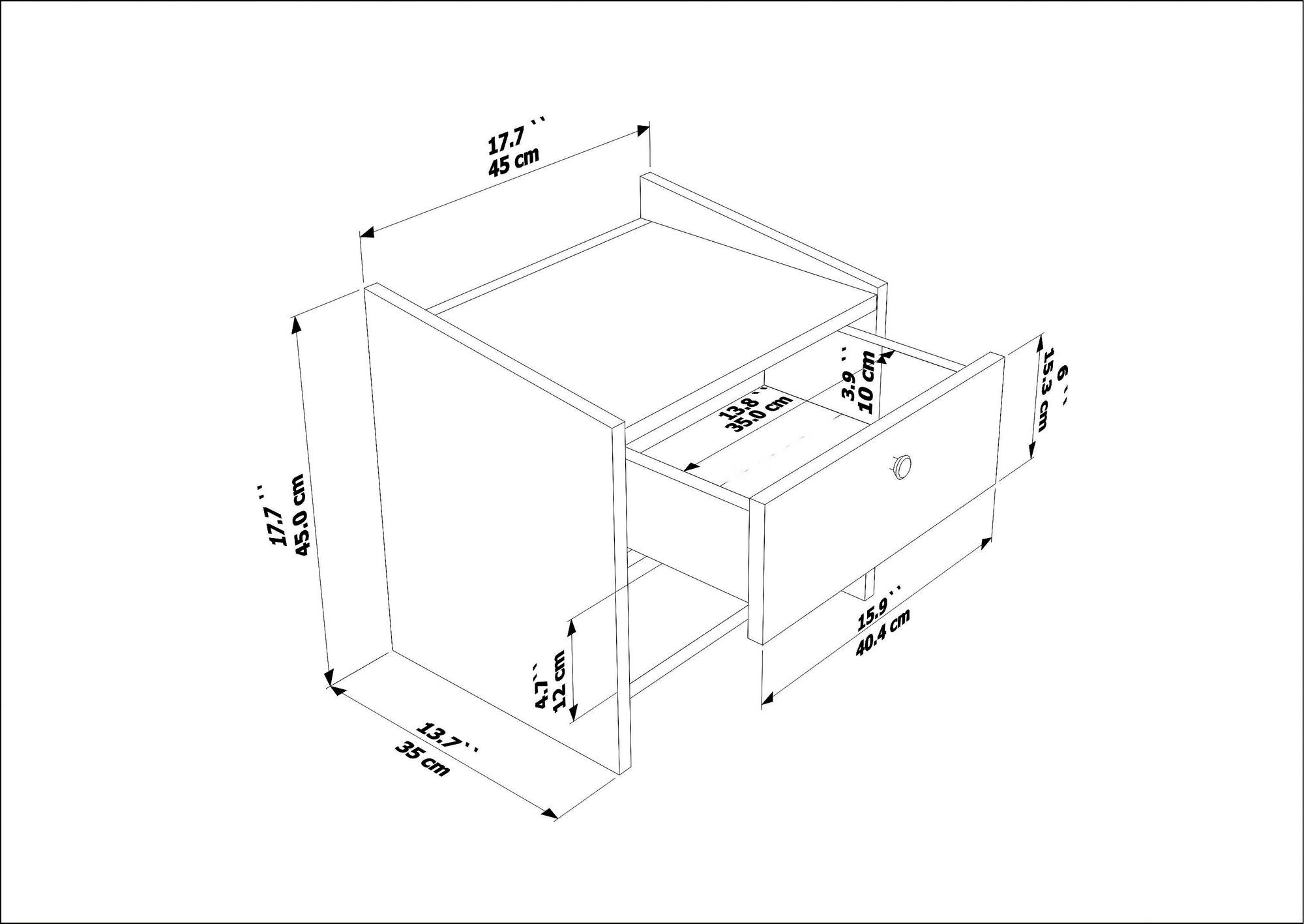 Mesa de Cabeceira – 45cm x 45cm x 35cm – Nogueira e Cordoba – Aglomerado revestido de melamina
