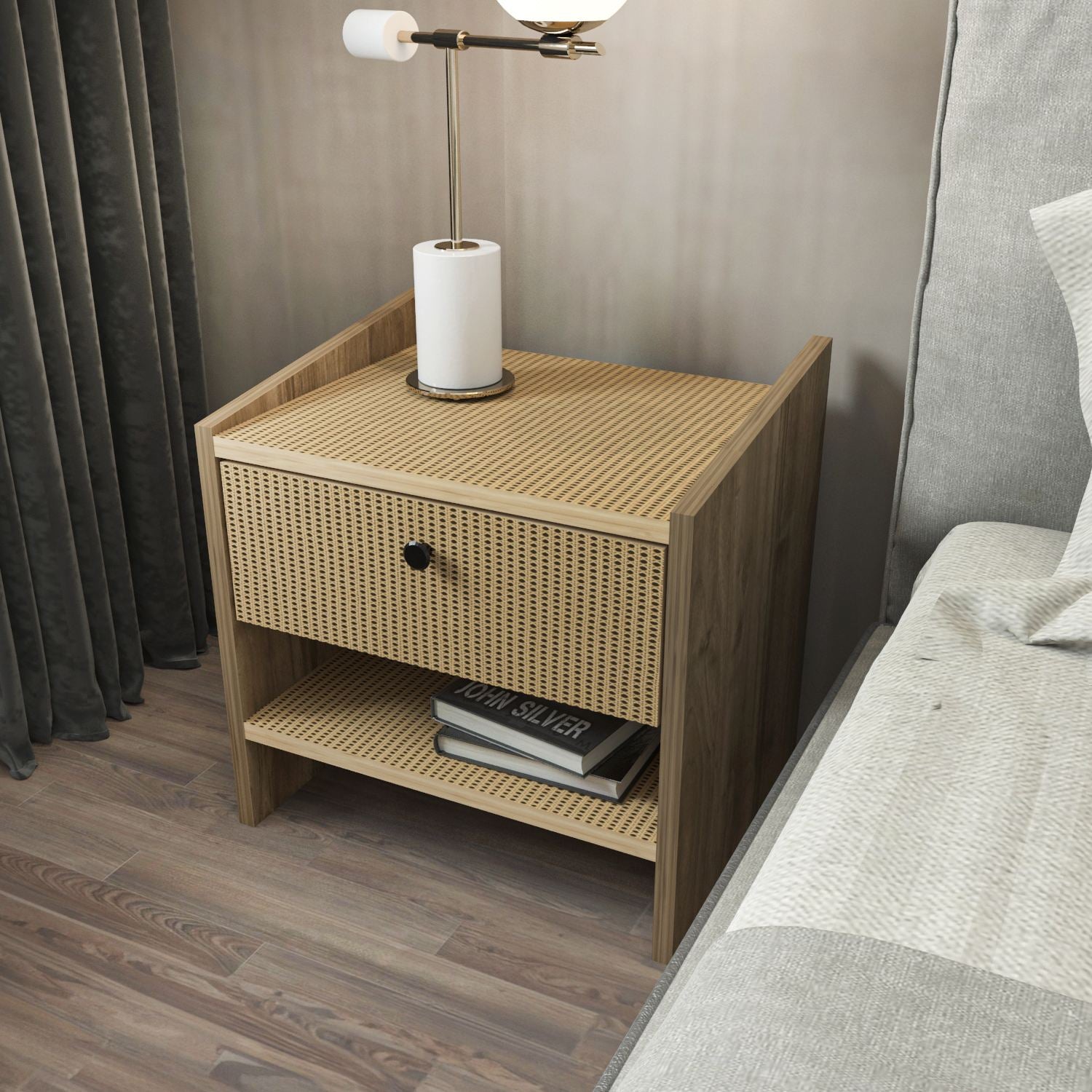 Mesa de Cabeceira – 45cm x 45cm x 35cm – Nogueira e Hazeran – MDF
