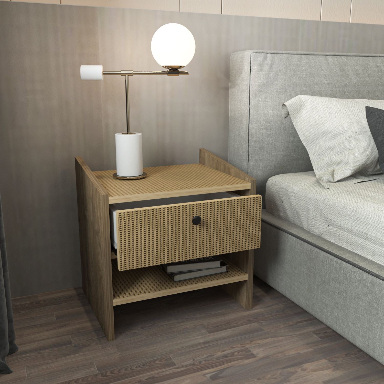 Mesa de Cabeceira – 45cm x 45cm x 35cm – Nogueira e Hazeran – MDF