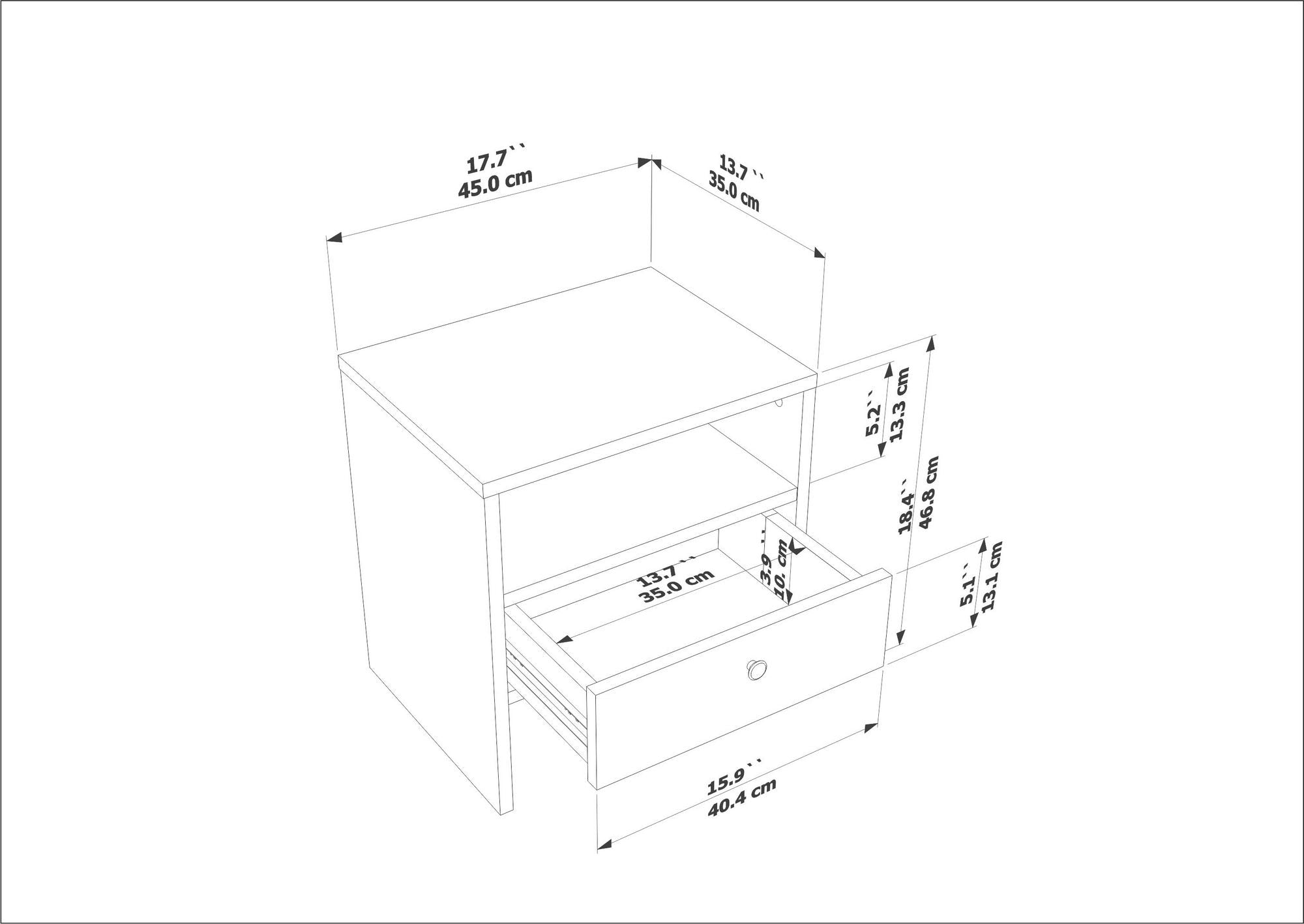 Mesa de cabeceira – 45 cm x 46,8 cm x 35 cm – Nogueira e Cordoba – MDF