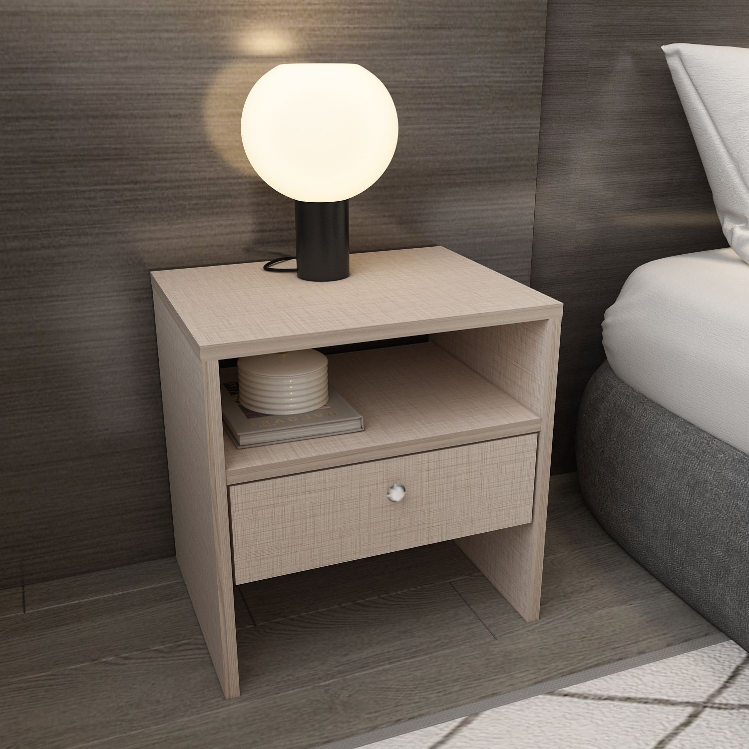 Mesa de cabeceira – 45 cm x 46,8 cm x 35 cm – Bege – MDF
