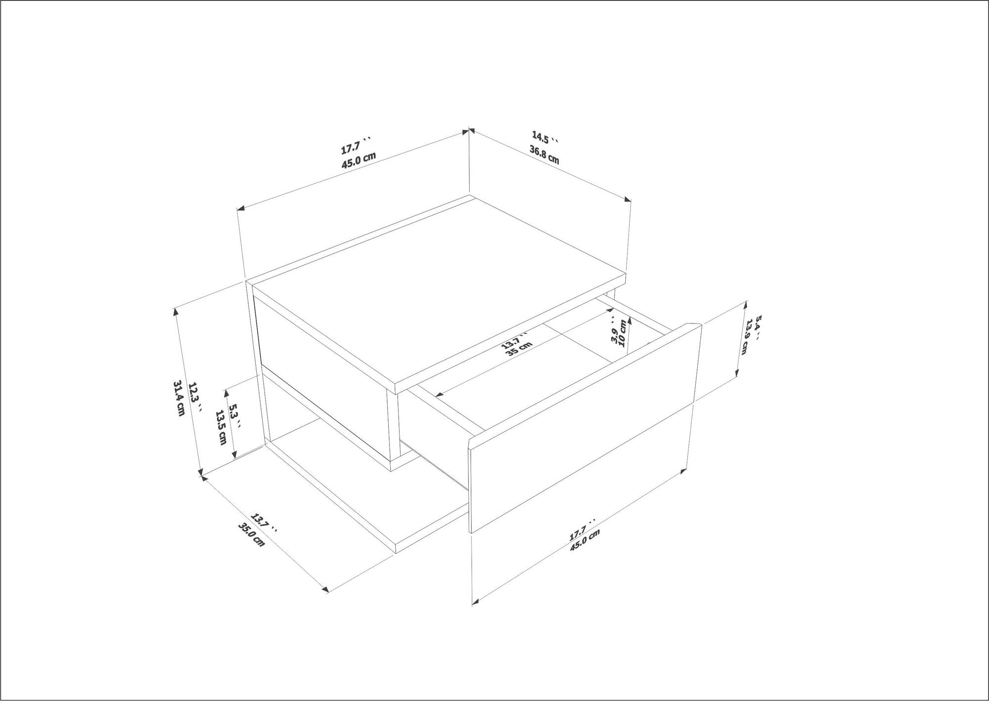 Mesa de Cabeceira – 45cm x 31.4cm x 36.8cm – Cordoba – MDF