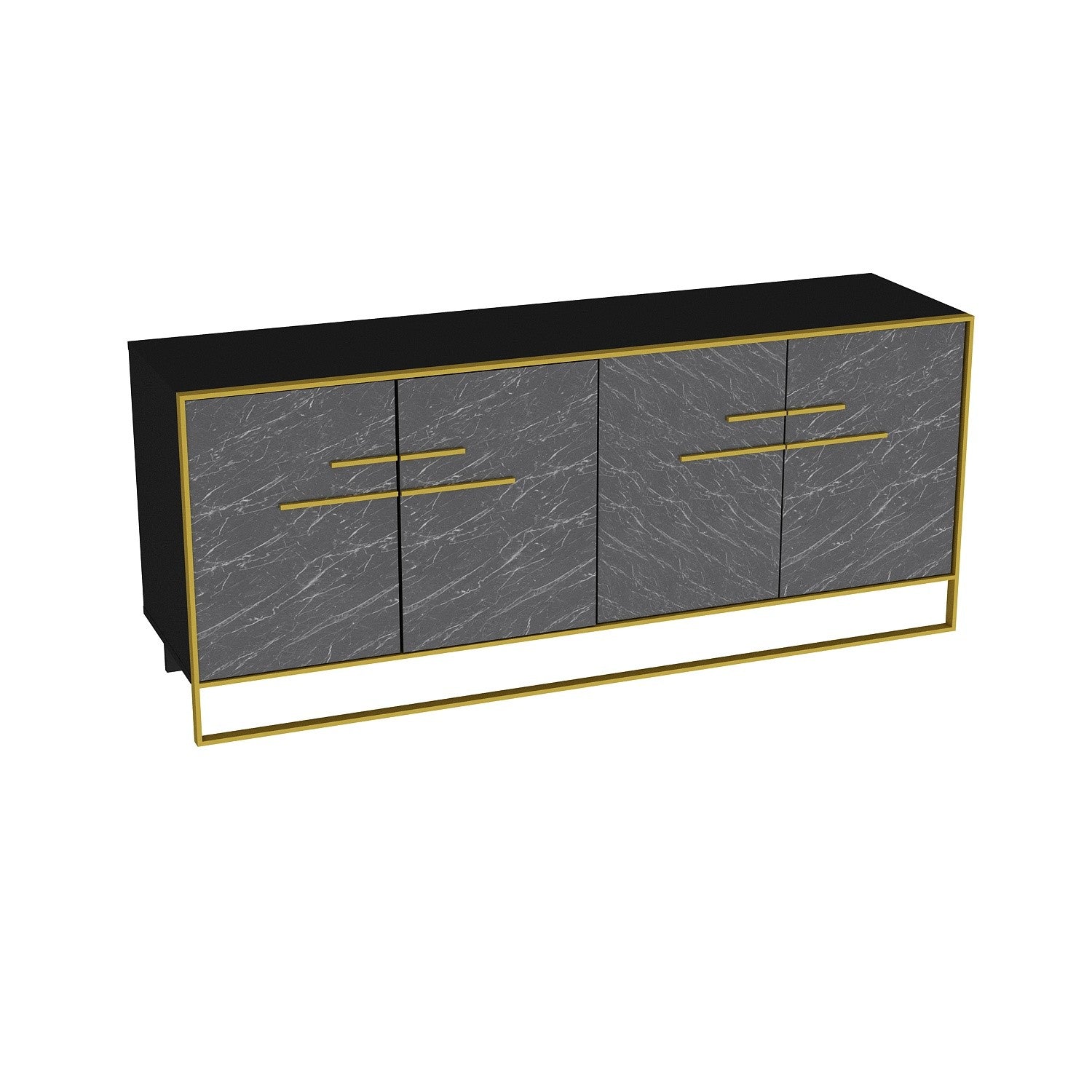 Aparador Moderno com Acabamento Dourado e Preto, 179,9 cm | Painel de Partículas 100% Revestido com Melamina, 100% Metal | Montável na Parede, Design Elegante em Mármore, 18 mm de Espessura