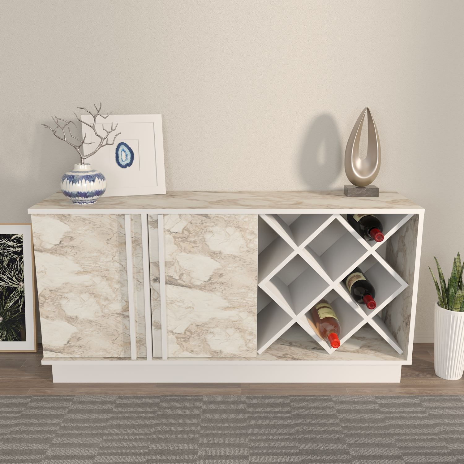 Aparador – 148cm x 70cm x 40cm – Branco e Éfeso – MDF