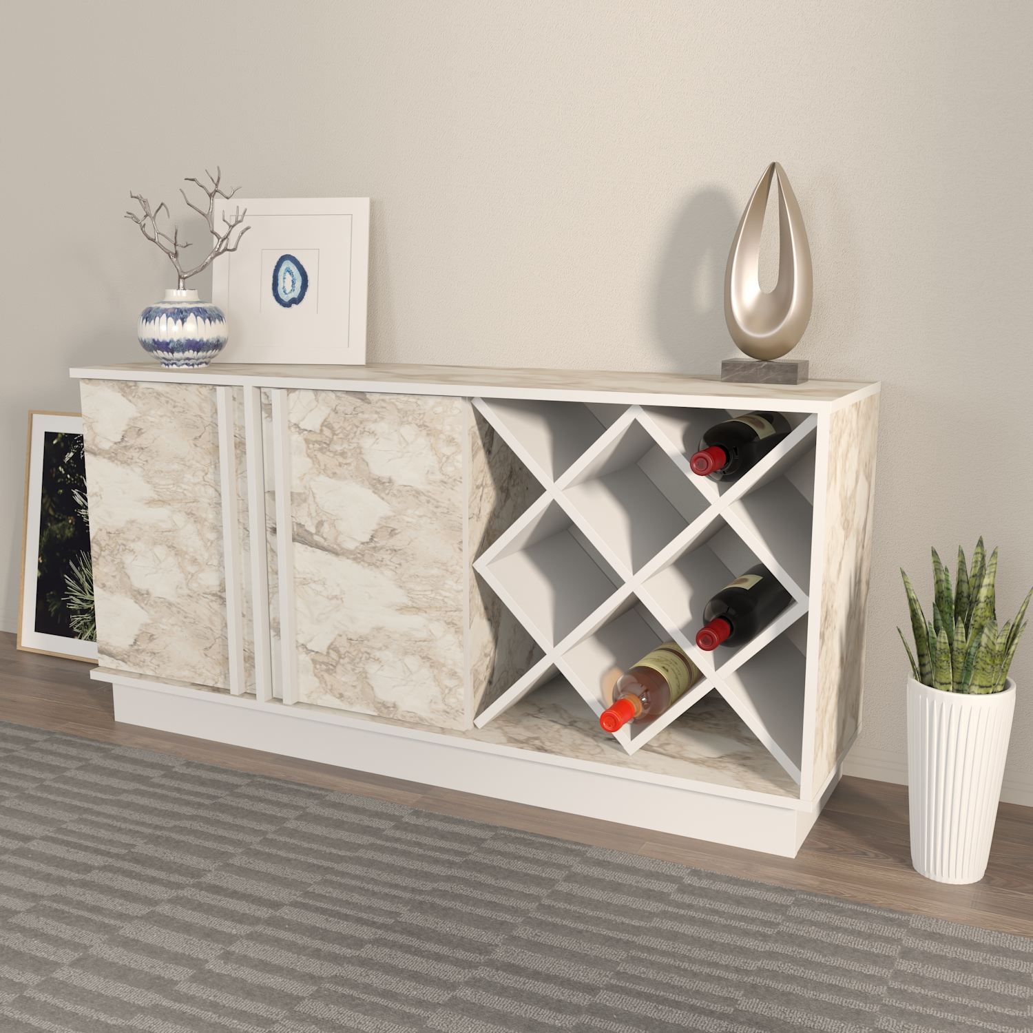 Aparador – 148cm x 70cm x 40cm – Branco e Éfeso – MDF