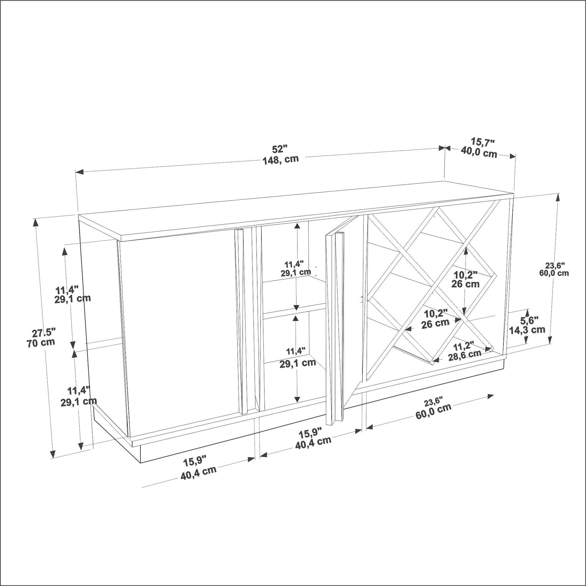 Aparador – 148cm x 70cm x 40cm – Branco e Éfeso – MDF