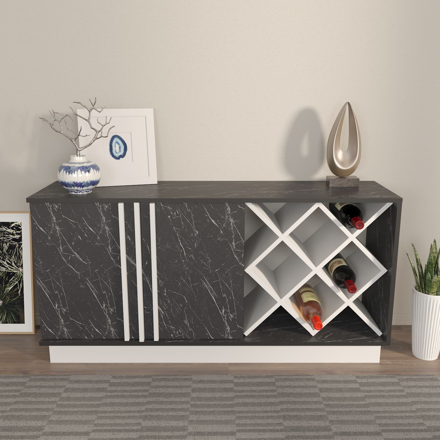 Aparador – 148 cm x 70 cm x 40 cm – Branco e Preto – MDF