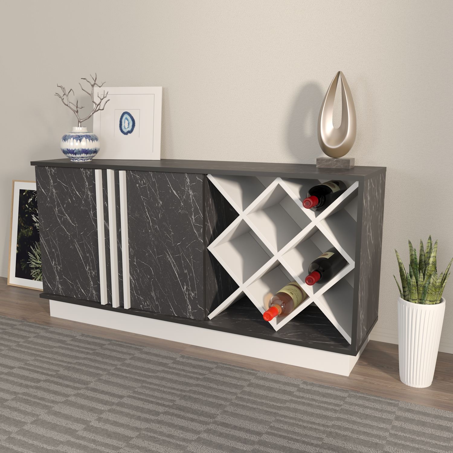 Aparador – 148 cm x 70 cm x 40 cm – Branco e Preto – MDF
