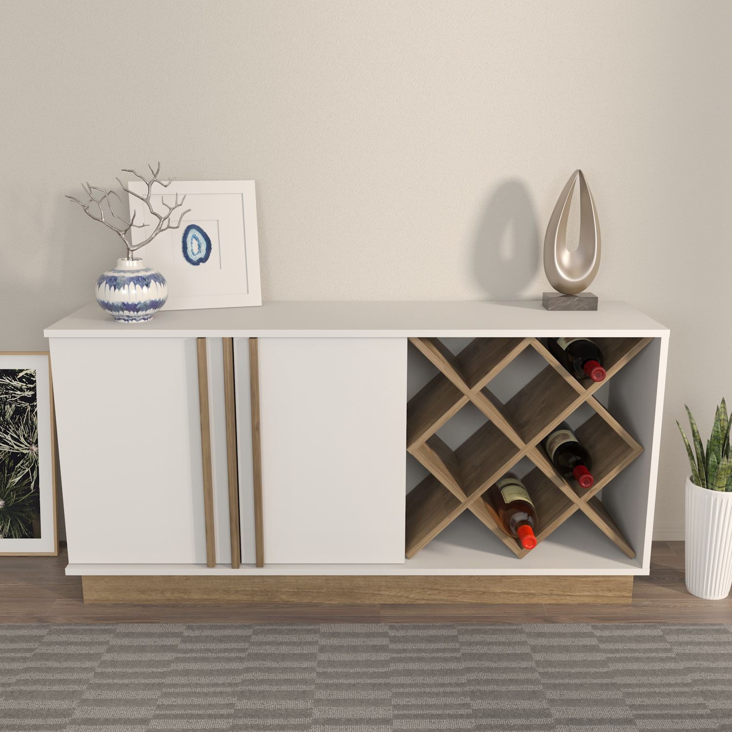 Aparador – 148cm x 70cm x 40cm – Branco e Nogueira – MDF