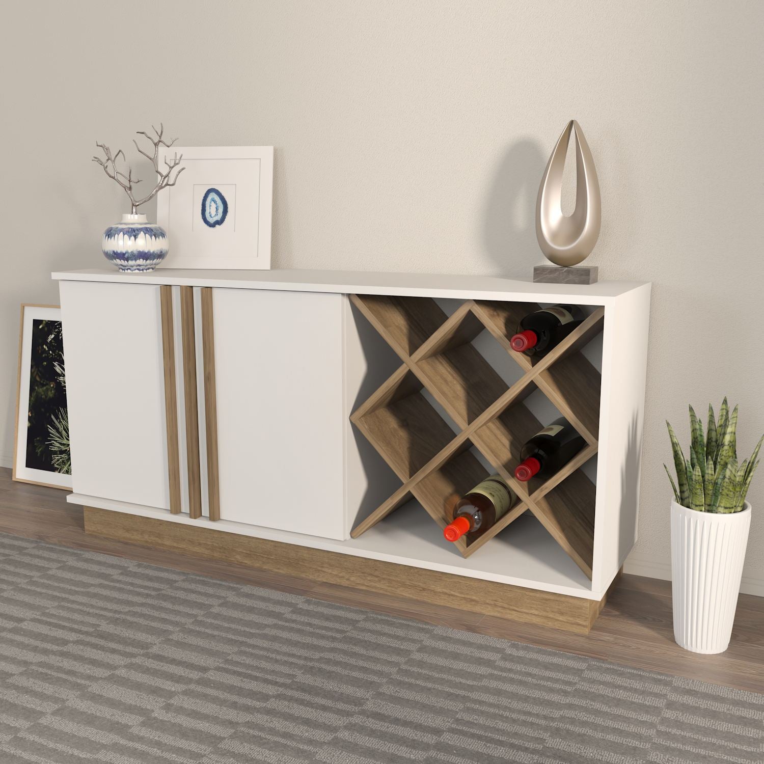 Aparador – 148cm x 70cm x 40cm – Branco e Nogueira – MDF