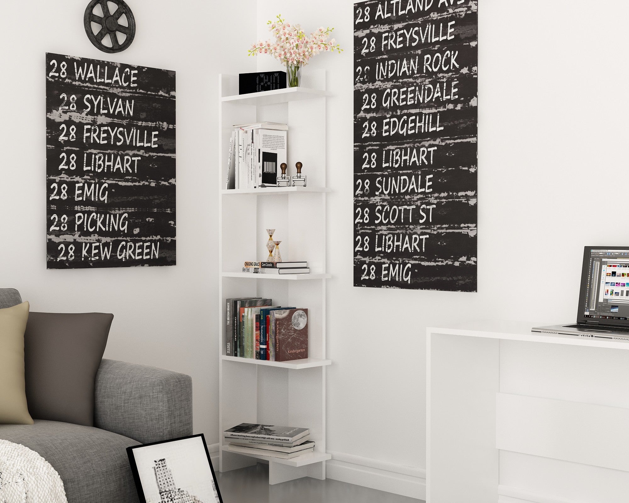 Estante moderna – 45 cm L x 170 cm A x 22 cm P – Branca – Painel de partículas