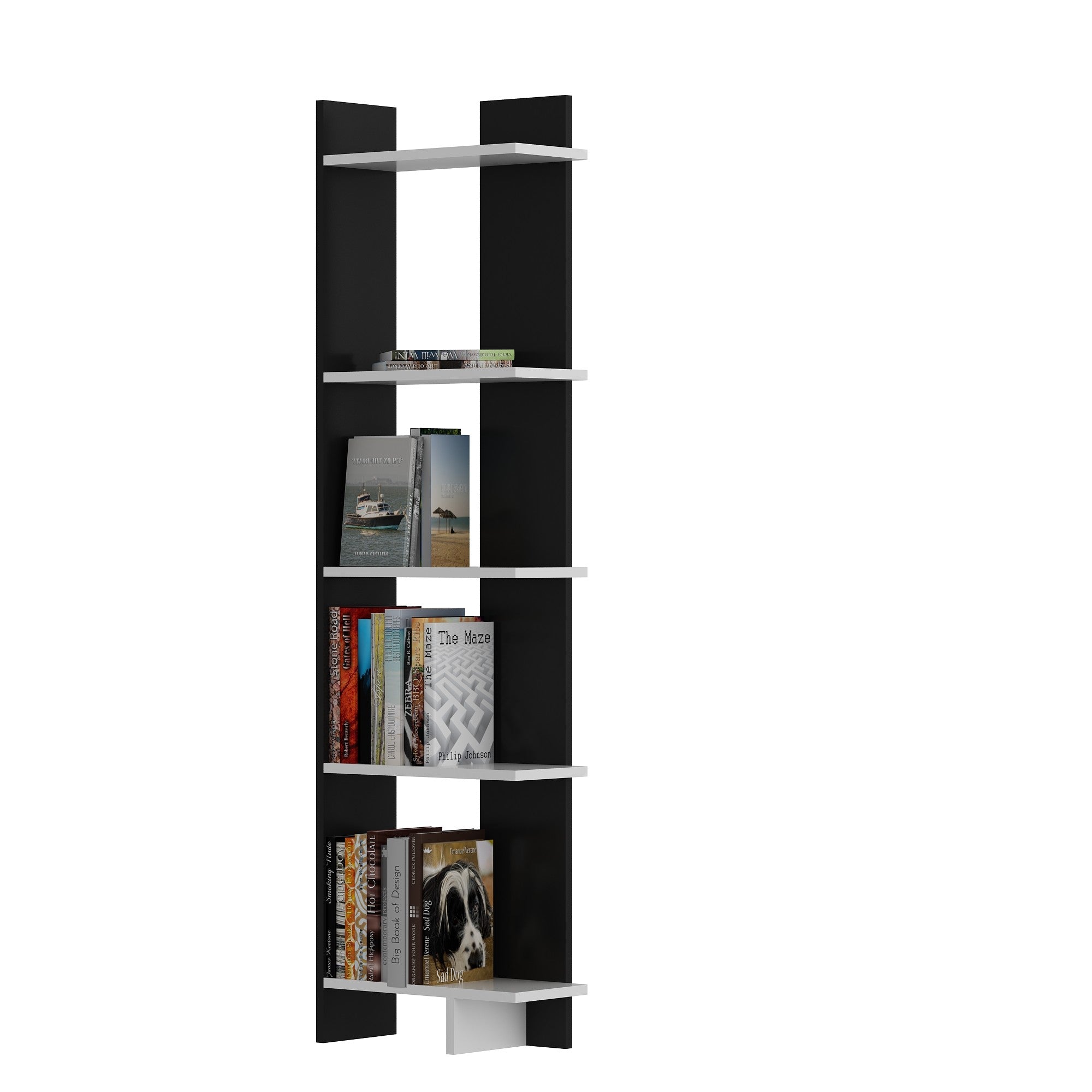 Estante de parede moderna, preta e branca, 45 x 170 x 22 cm | Painel de partículas 100% revestido de melamina, 18 mm de espessura | Solução de armazenamento elegante para casa e escritório