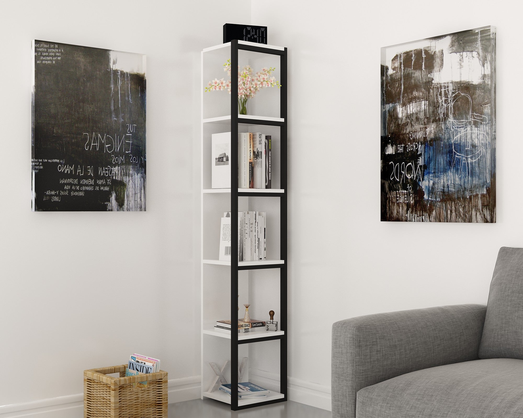 Estante moderna – 33,7 x 180 x 29,5 cm – preto e branco – madeira aglomerada