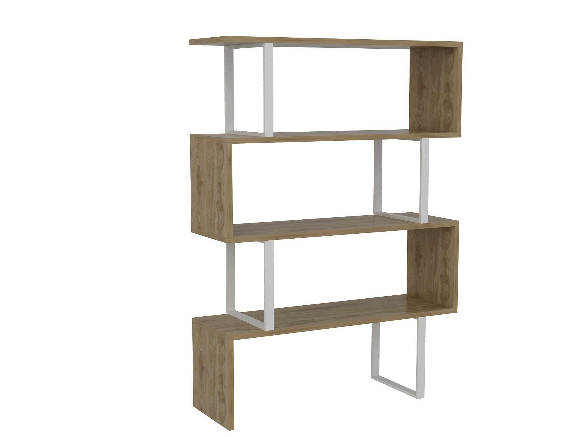 Estante moderna com estrutura de metal, carvalho e branco, 91,5 x 124,5 x 29,5 cm | 100% revestida em melamina, 18 mm de espessura | Solução de armazenamento elegante e montável na parede