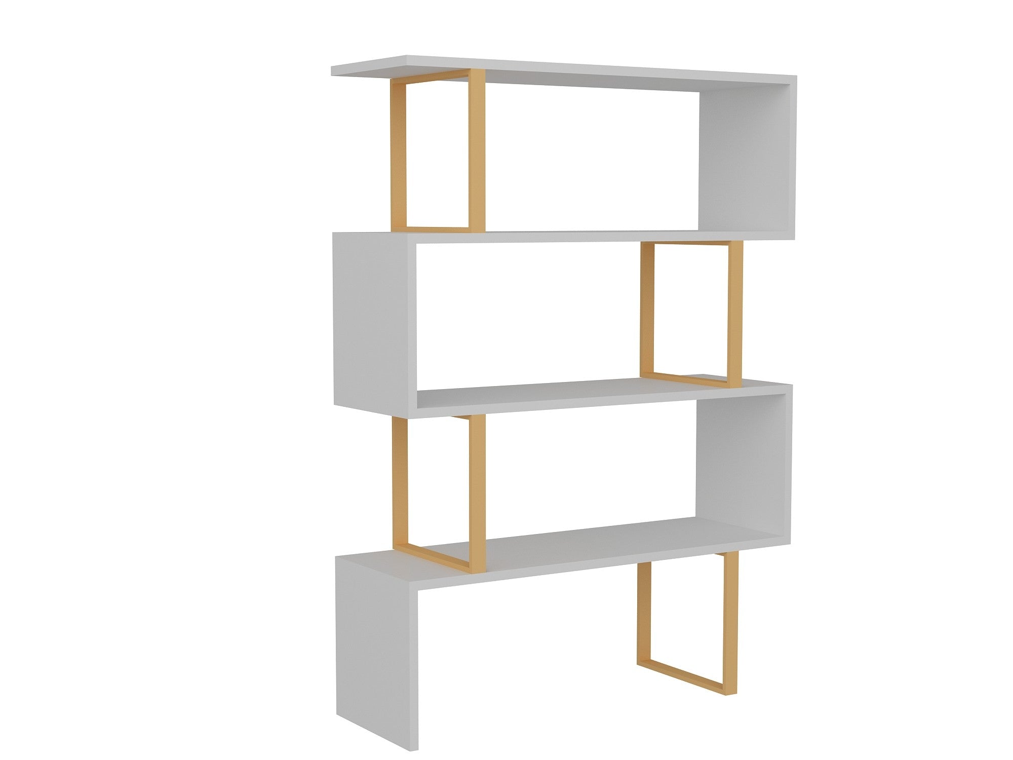 Estante moderna dourada e branca, 91,5 x 124,5 x 29,5 cm | Painel de partículas 100% revestido de melamina, 18 mm de espessura, estrutura de metal | Solução de armazenamento elegante e montável na parede