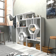 Estante branca moderna, 134 x 134 x 22 cm | Painel de partículas 100% revestido em melamina, 18 mm de espessura | Solução de armazenamento elegante e montável na parede para casa e escritório
