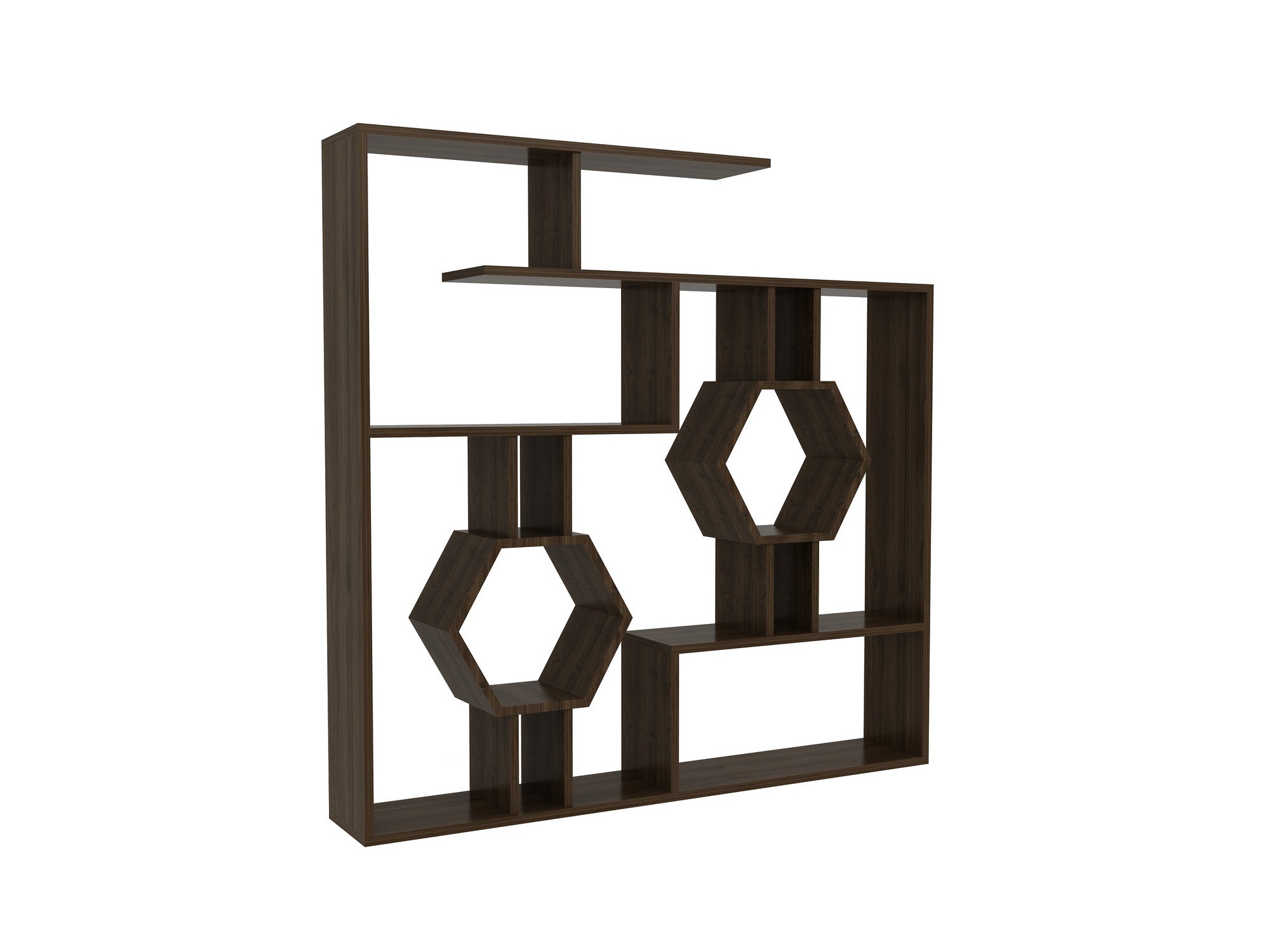 Estante moderna em nogueira, 134 x 134 x 22 cm | Painel de partículas 100% revestido em melamina, 18 mm de espessura | Solução de armazenamento elegante e montável na parede para casa e escritório