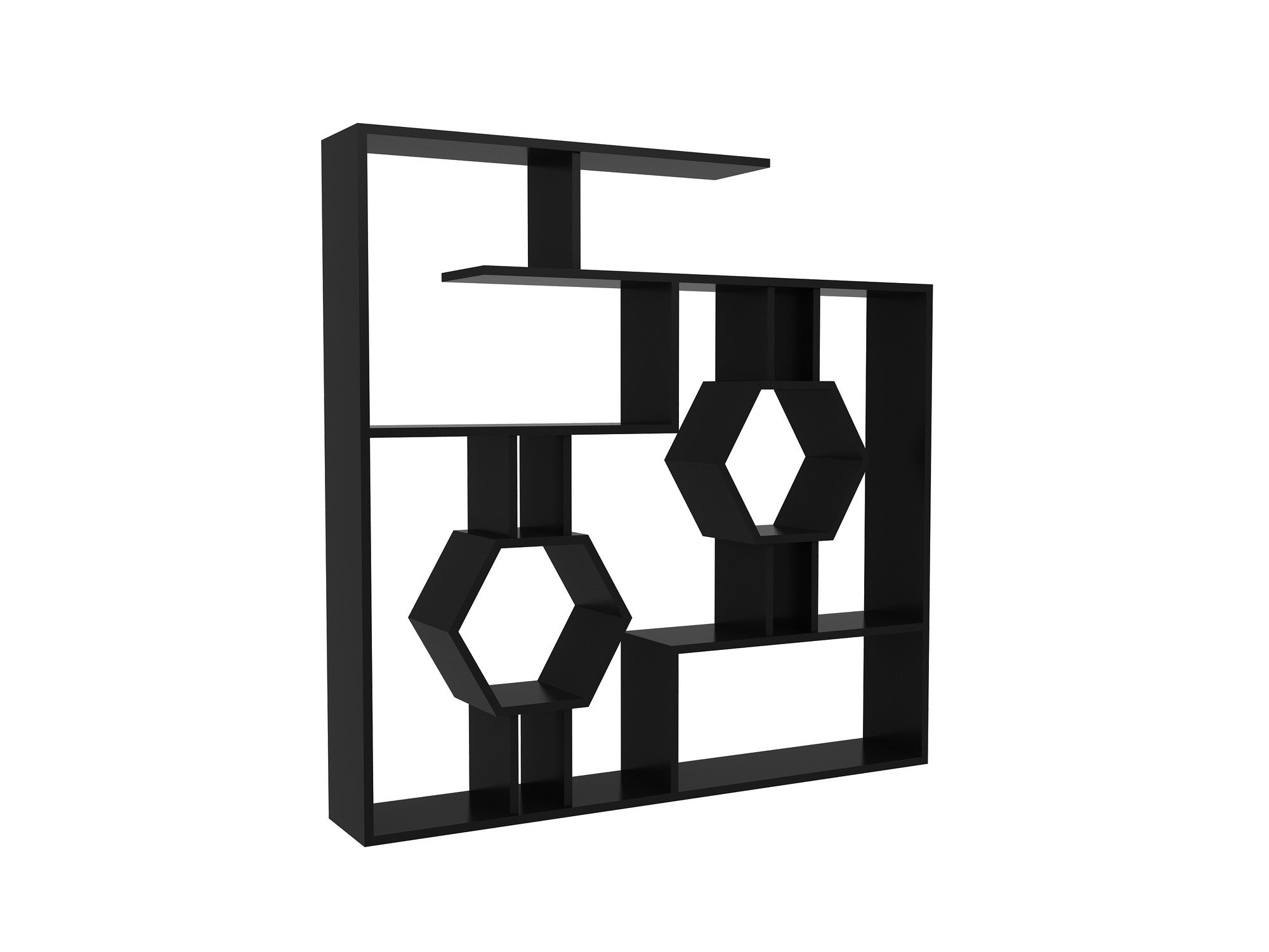 Estante preta moderna, 134 x 134 x 22 cm | Painel de partículas 100% revestido em melamina, 18 mm de espessura | Solução de armazenamento elegante e montável na parede para casa e escritório