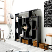Estante preta moderna, 134 x 134 x 22 cm | Painel de partículas 100% revestido em melamina, 18 mm de espessura | Solução de armazenamento elegante e montável na parede para casa e escritório