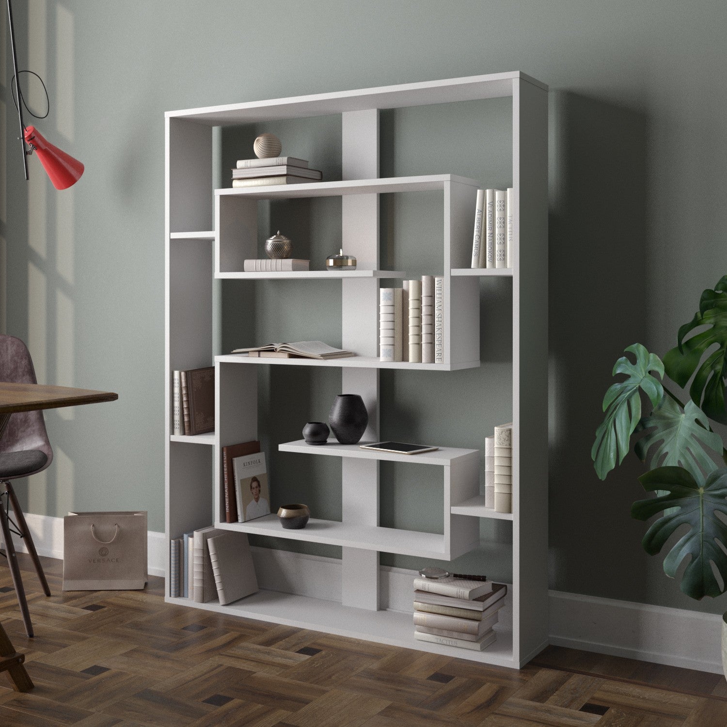 Estante branca moderna, 120 x 156 x 22 cm | Painel de partículas 100% revestido em melamina, 18 mm de espessura | Montável na parede, várias prateleiras para armazenamento com estilo