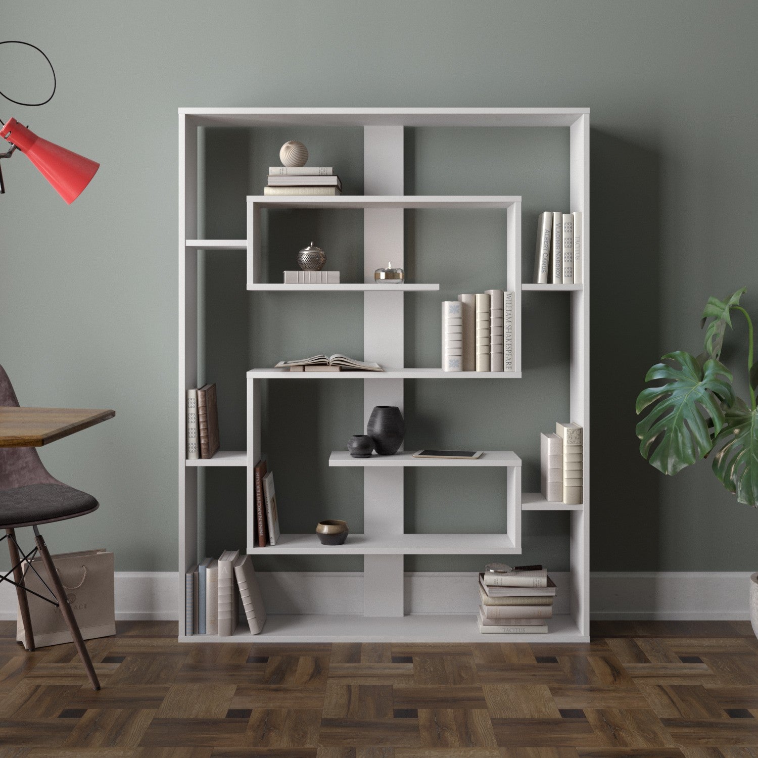 Estante branca moderna, 120 x 156 x 22 cm | Painel de partículas 100% revestido em melamina, 18 mm de espessura | Montável na parede, várias prateleiras para armazenamento com estilo