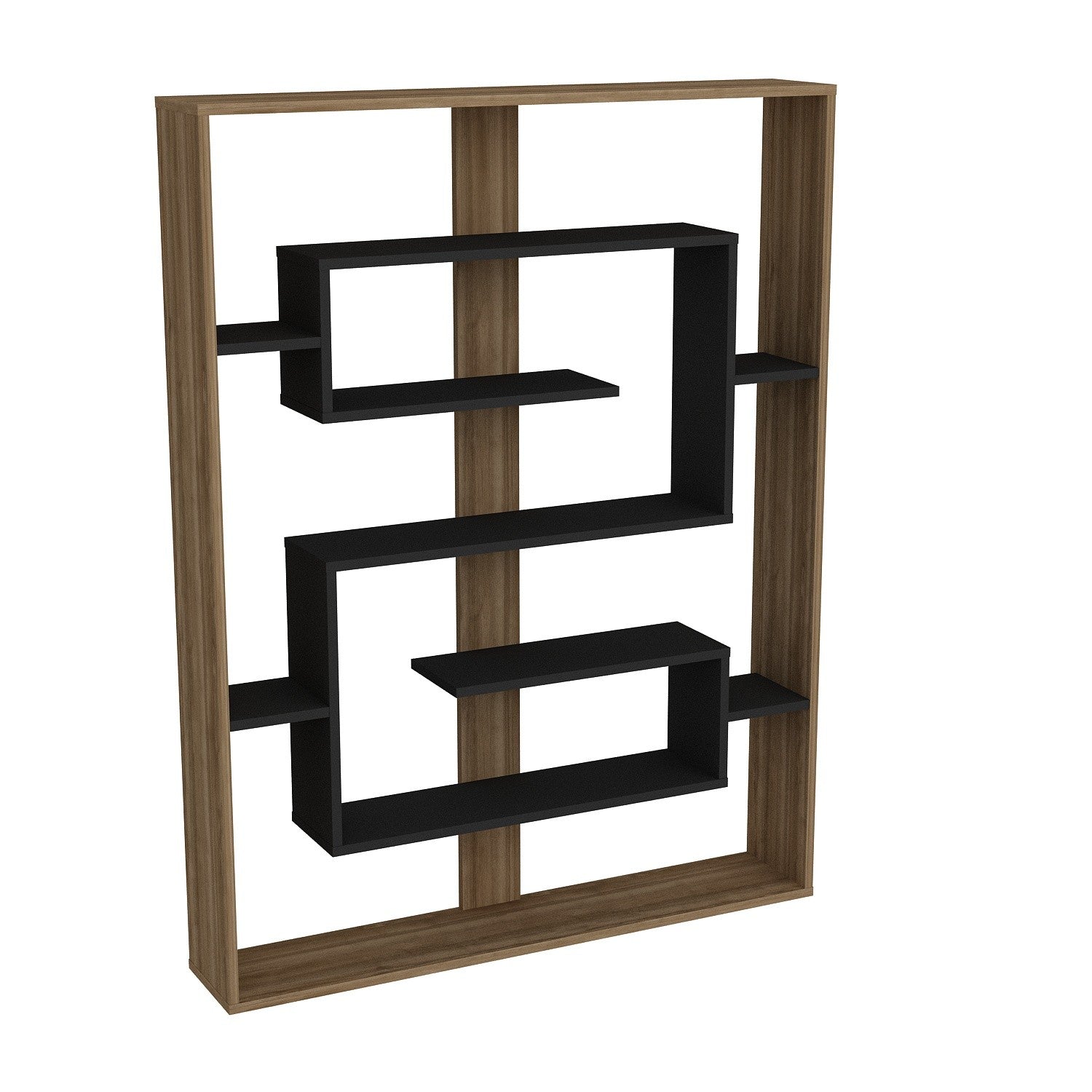Estante moderna em nogueira e preto – 120 x 156 x 22 cm – painel de partículas