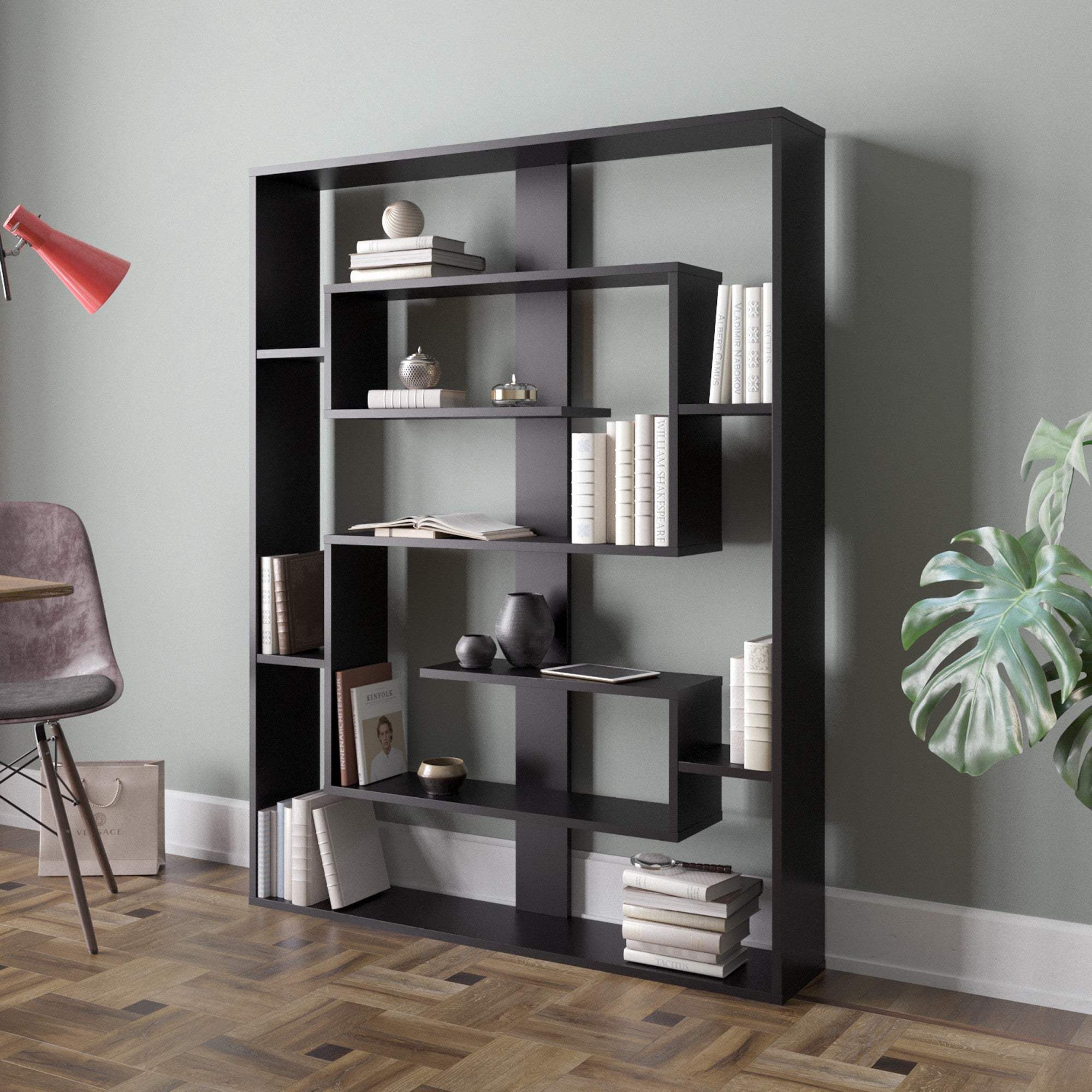 Estante moderna – 120 x 156 x 22 cm – preta – painel de partículas revestido a melamina