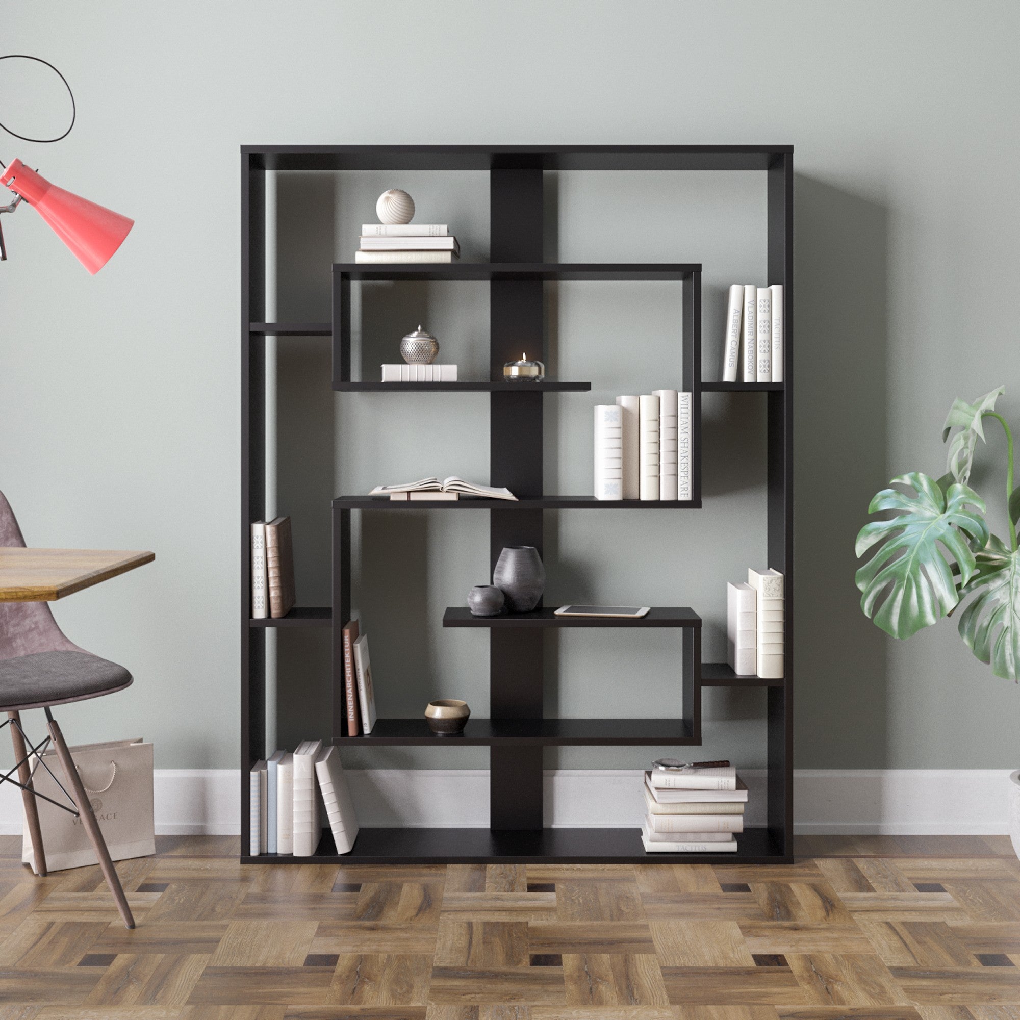 Estante moderna – 120 x 156 x 22 cm – preta – painel de partículas revestido a melamina