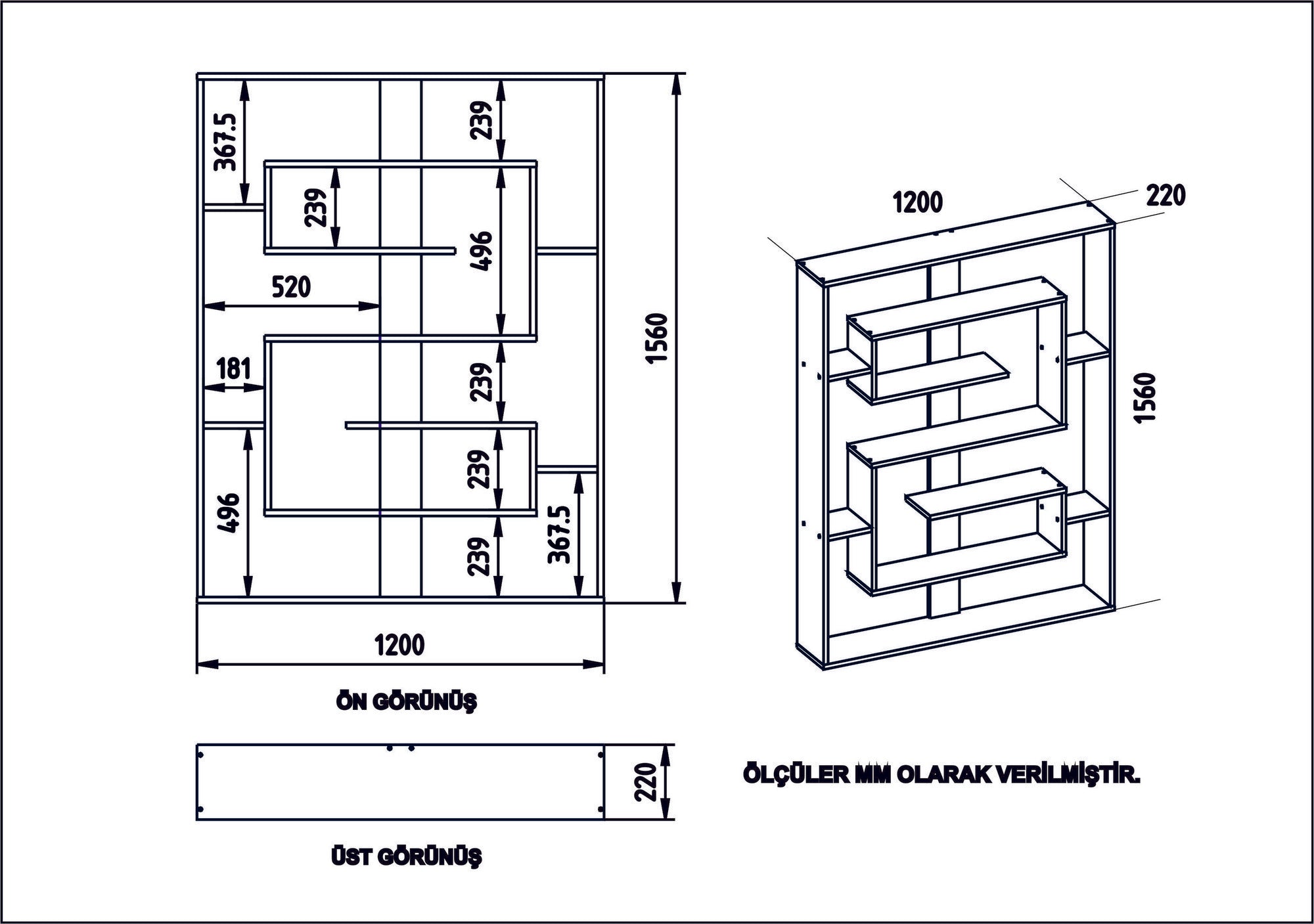 Estante moderna – 120 x 156 x 22 cm – preta – painel de partículas revestido a melamina