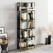 Estante elegante em estilo barroco (2 peças), dourada e preta, 32,2 x 178,5 x 31,3 cm | 100% revestida em melamina, detalhes em metal | Solução de armazenamento elegante e montável na parede