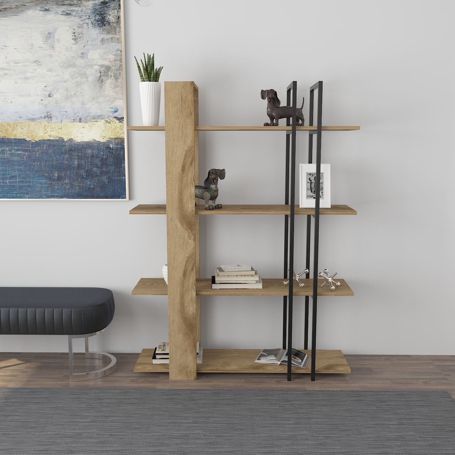 Estante de livros – 120cm x 160cm x 31cm – Carvalho e Preto – MDF