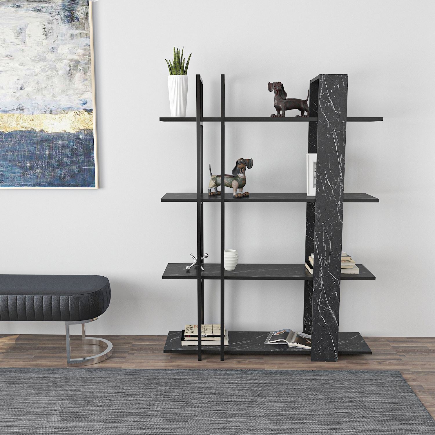 Estante de livros – 120cm x 160cm x 31cm – Preto e Branco – MDF