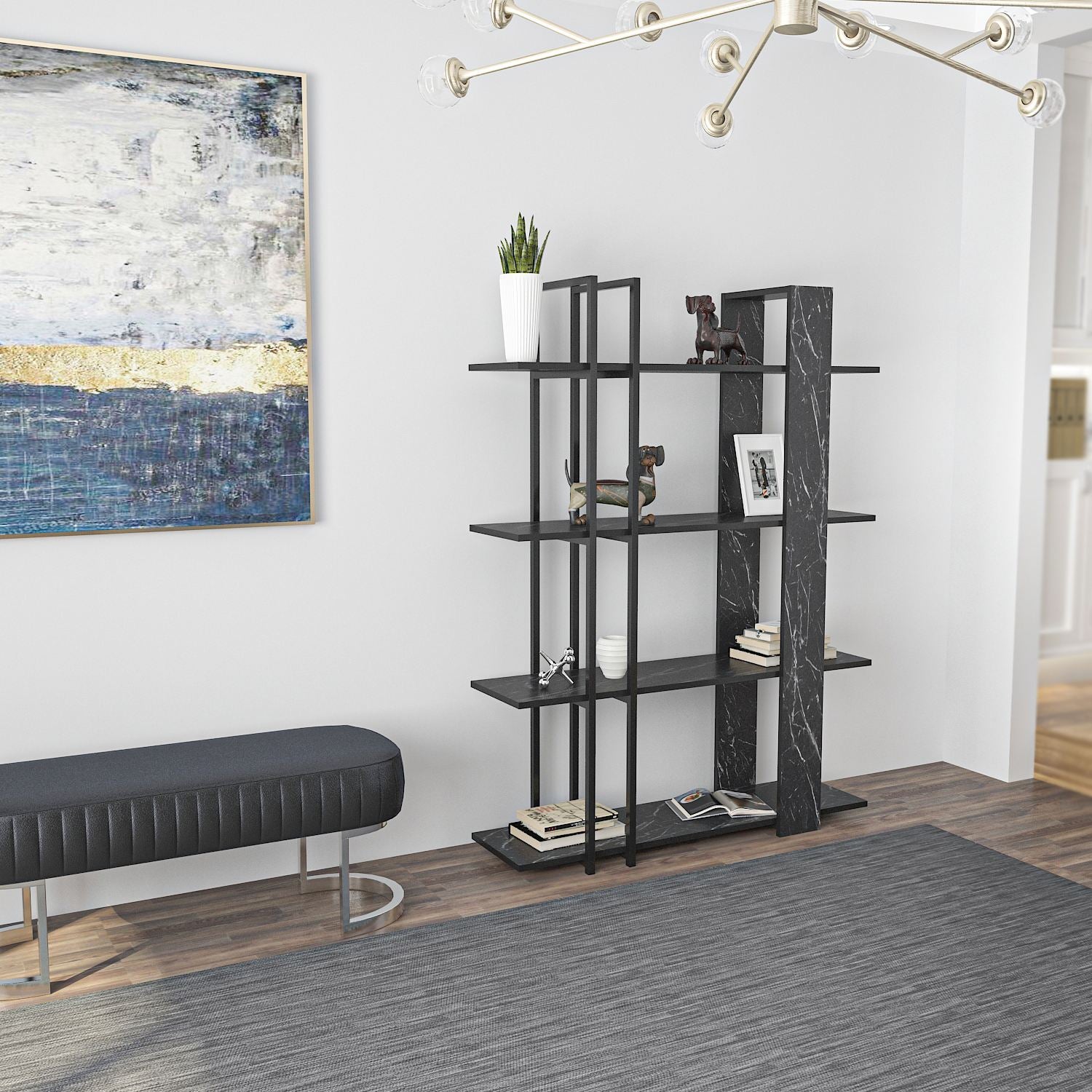 Estante de livros – 120cm x 160cm x 31cm – Preto e Branco – MDF