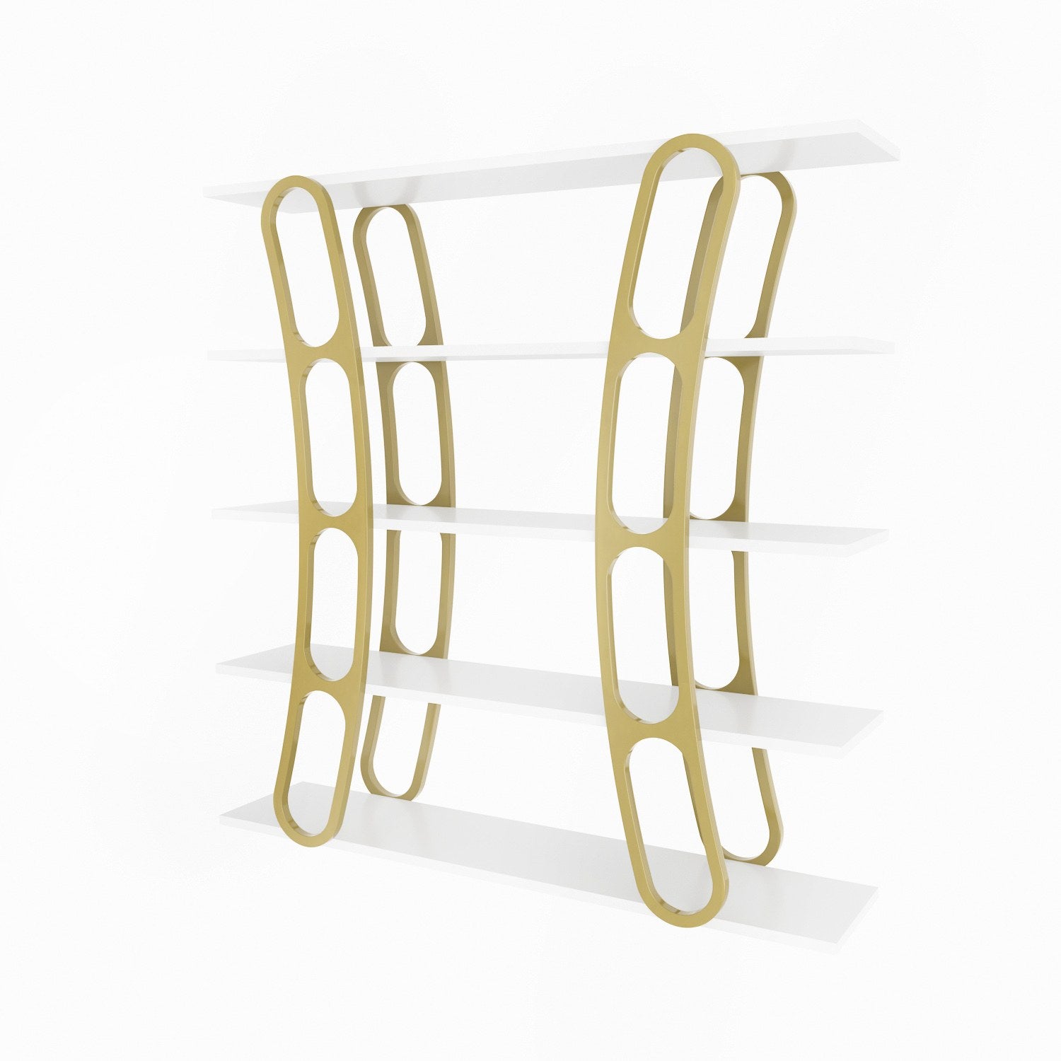 Estante elegante em branco e dourado, 120 x 120 x 25 cm | Painel de partículas 100% revestido em melamina, 18 mm de espessura | Armazenamento elegante para casa e escritório modernos