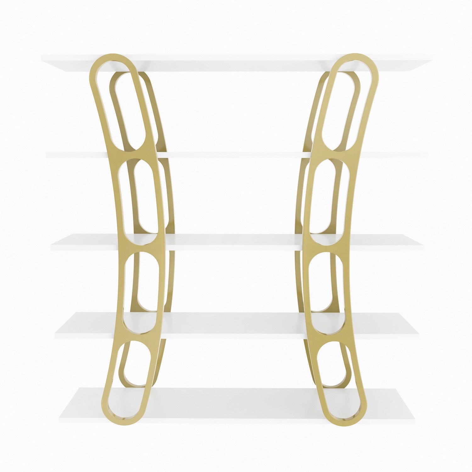 Estante elegante em branco e dourado, 120 x 120 x 25 cm | Painel de partículas 100% revestido em melamina, 18 mm de espessura | Armazenamento elegante para casa e escritório modernos