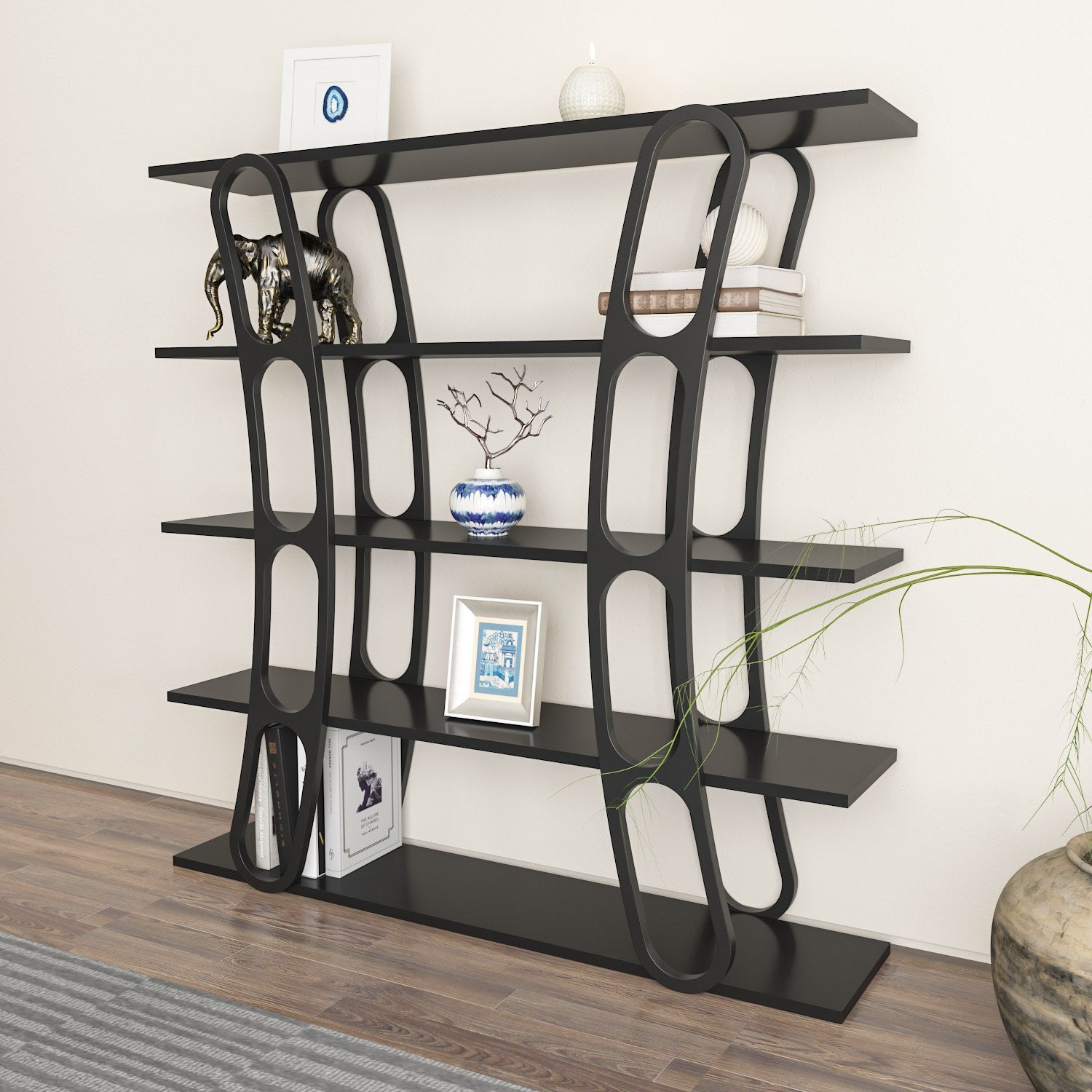 Estante preta elegante, 120 x 120 x 25 cm | Painel de partículas 100% revestido em melamina, 18 mm de espessura | Perfeita para decoração moderna de casa e escritório