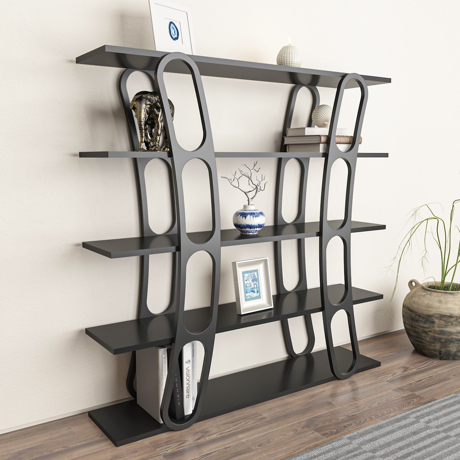 Estante preta elegante, 120 x 120 x 25 cm | Painel de partículas 100% revestido em melamina, 18 mm de espessura | Perfeita para decoração moderna de casa e escritório