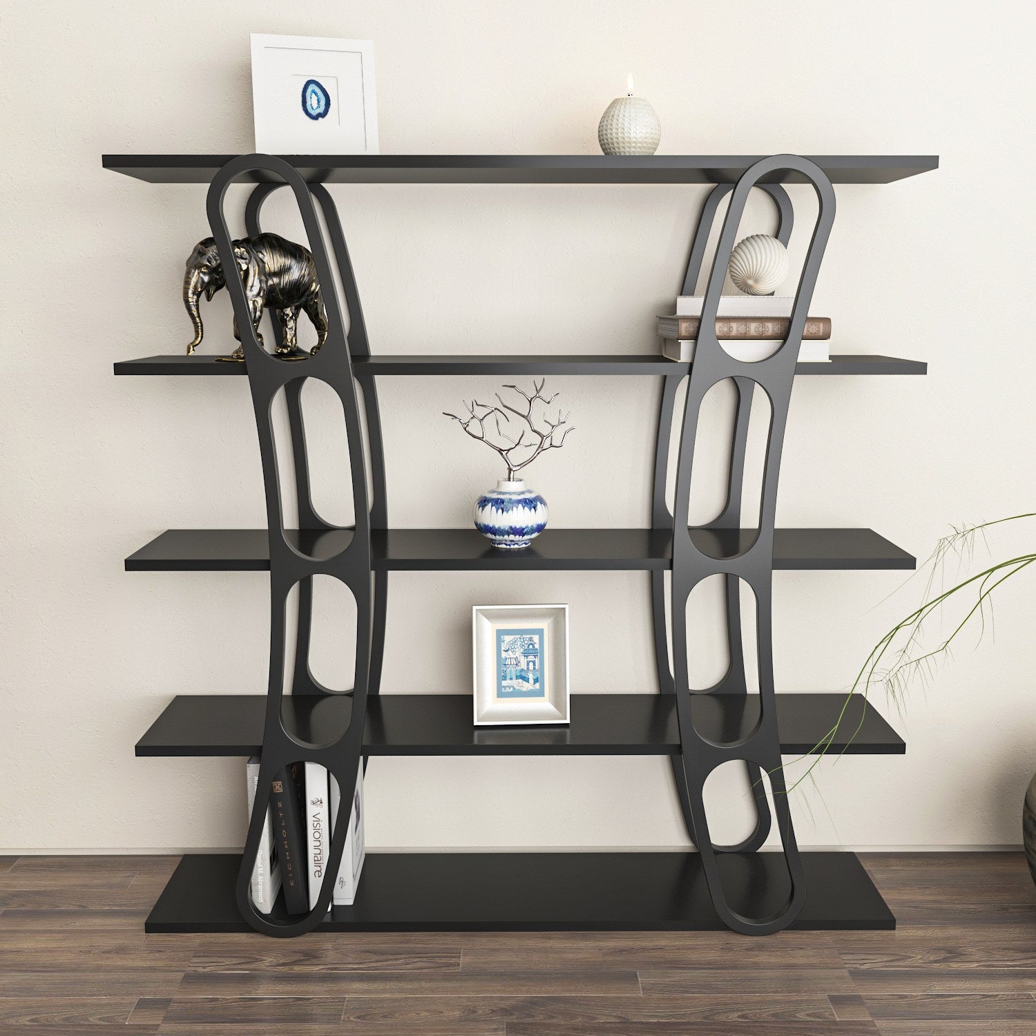 Estante preta elegante, 120 x 120 x 25 cm | Painel de partículas 100% revestido em melamina, 18 mm de espessura | Perfeita para decoração moderna de casa e escritório