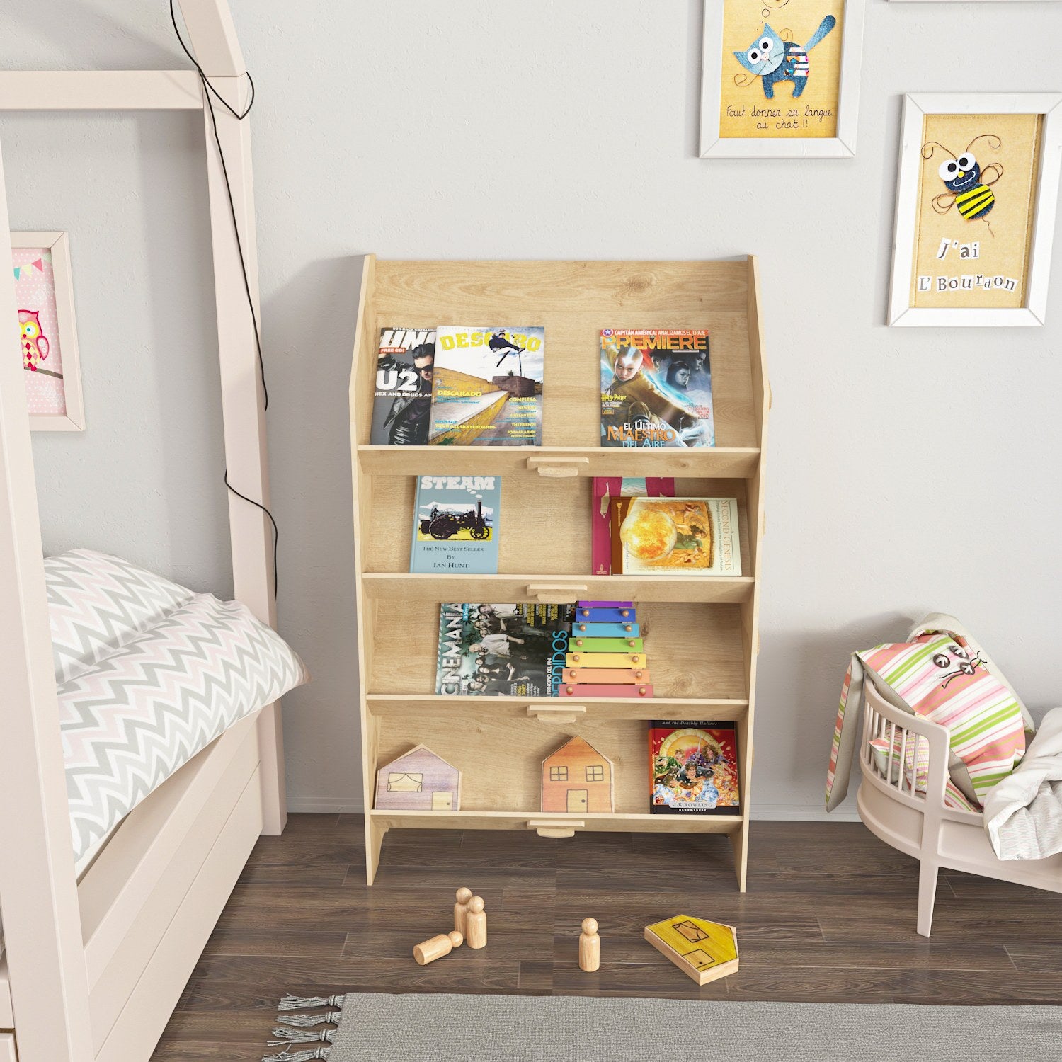 Estante de carvalho elegante, 100 cm de altura x 61,5 cm de largura x 28,4 cm de profundidade | Painel de partículas 100% revestido de melamina, 8 mm de espessura | Perfeito para casa e escritório