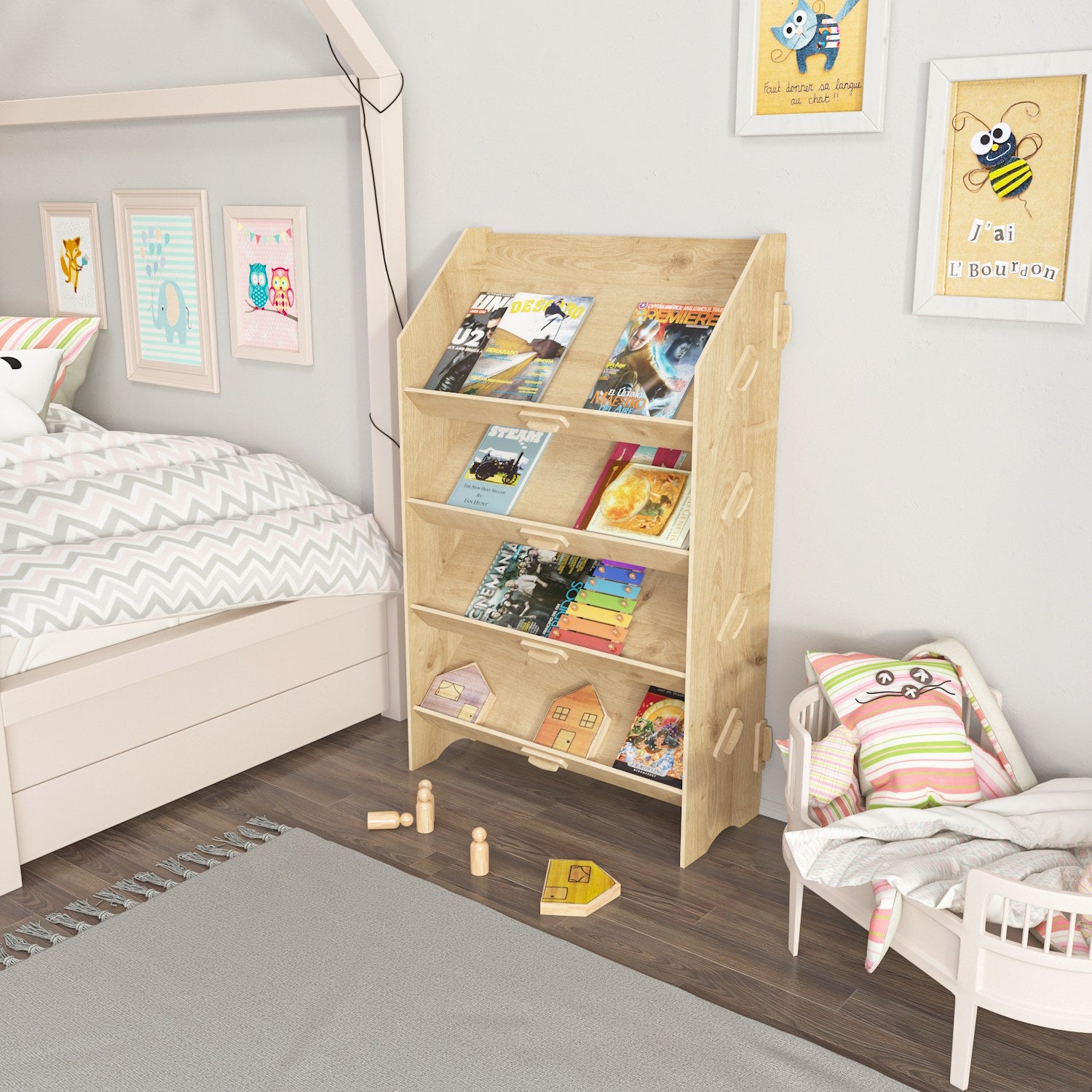 Estante de carvalho elegante, 100 cm de altura x 61,5 cm de largura x 28,4 cm de profundidade | Painel de partículas 100% revestido de melamina, 8 mm de espessura | Perfeito para casa e escritório