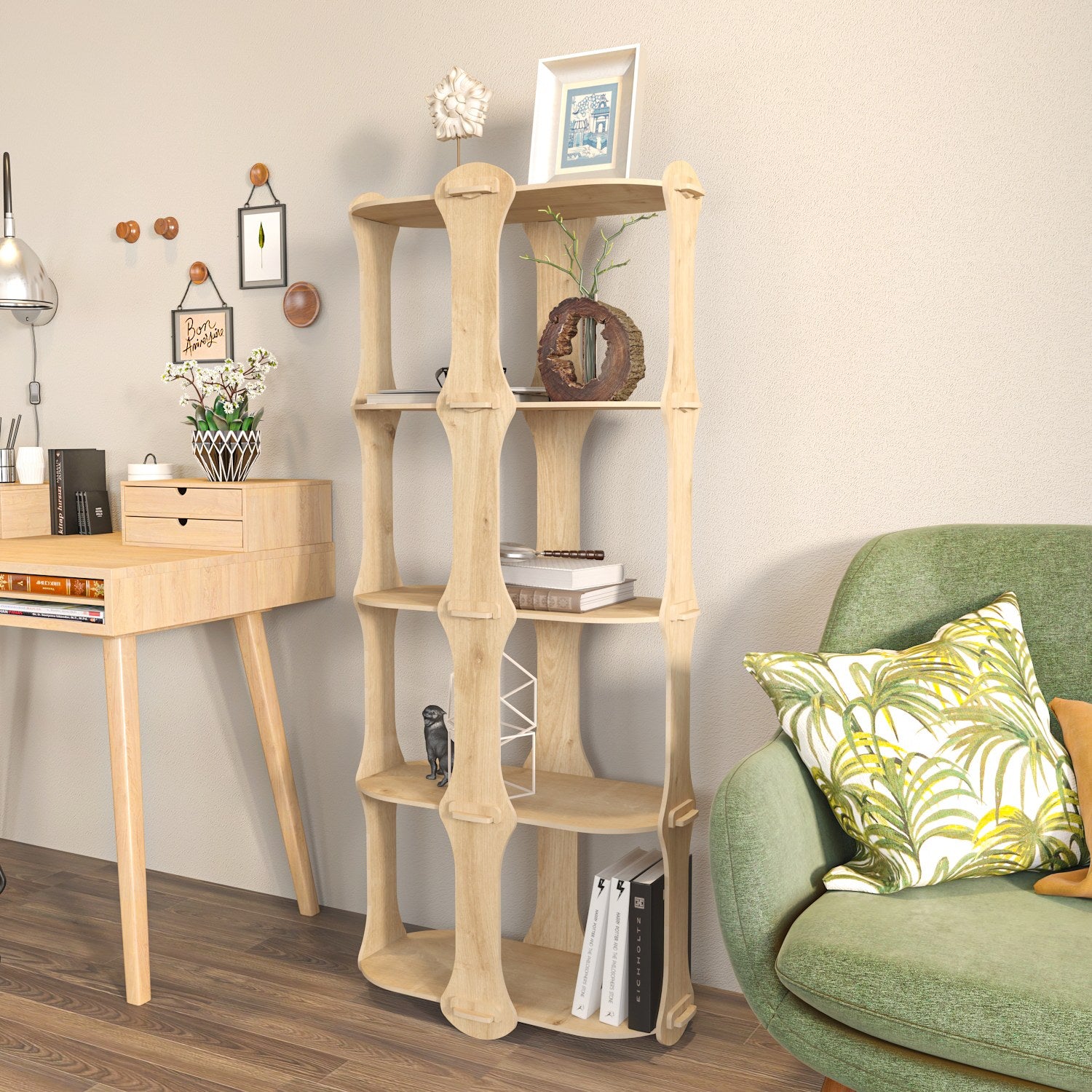 Estante de carvalho elegante, 57,6 x 137,5 x 27 cm | Painel de partículas 100% revestido de melamina, 8 mm de espessura | Perfeito para decoração moderna de casa e escritório