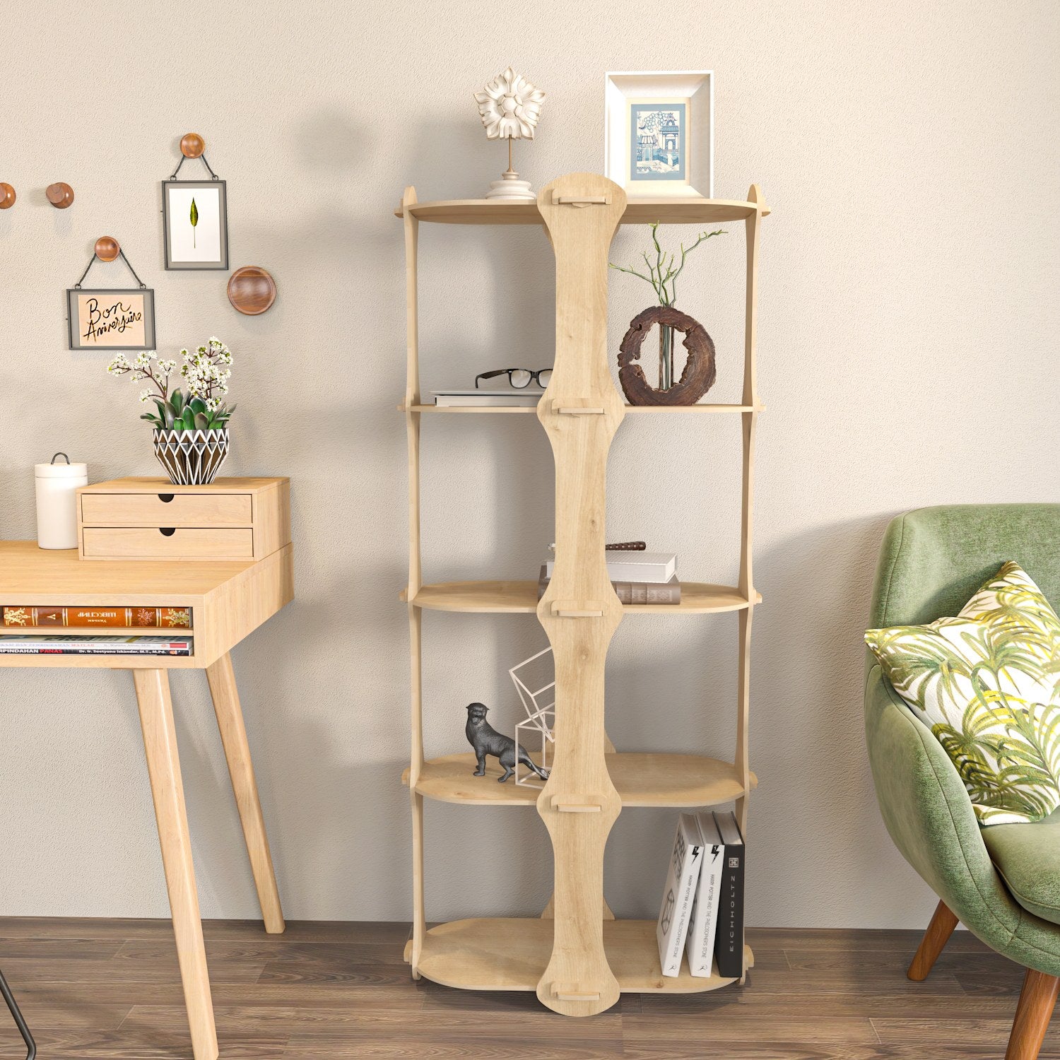 Estante de carvalho elegante, 57,6 x 137,5 x 27 cm | Painel de partículas 100% revestido de melamina, 8 mm de espessura | Perfeito para decoração moderna de casa e escritório