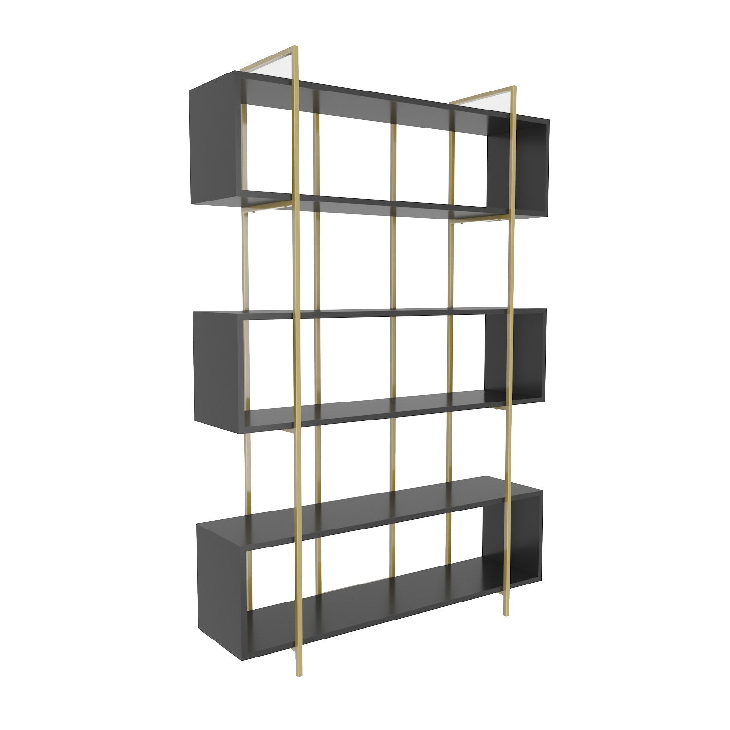 Estante elegante em antracite e dourado, 120 x 180 x 29,6 cm | Painel de partículas 100% revestido em melamina, 18 mm de espessura | Solução de armazenamento moderna para casa e escritório