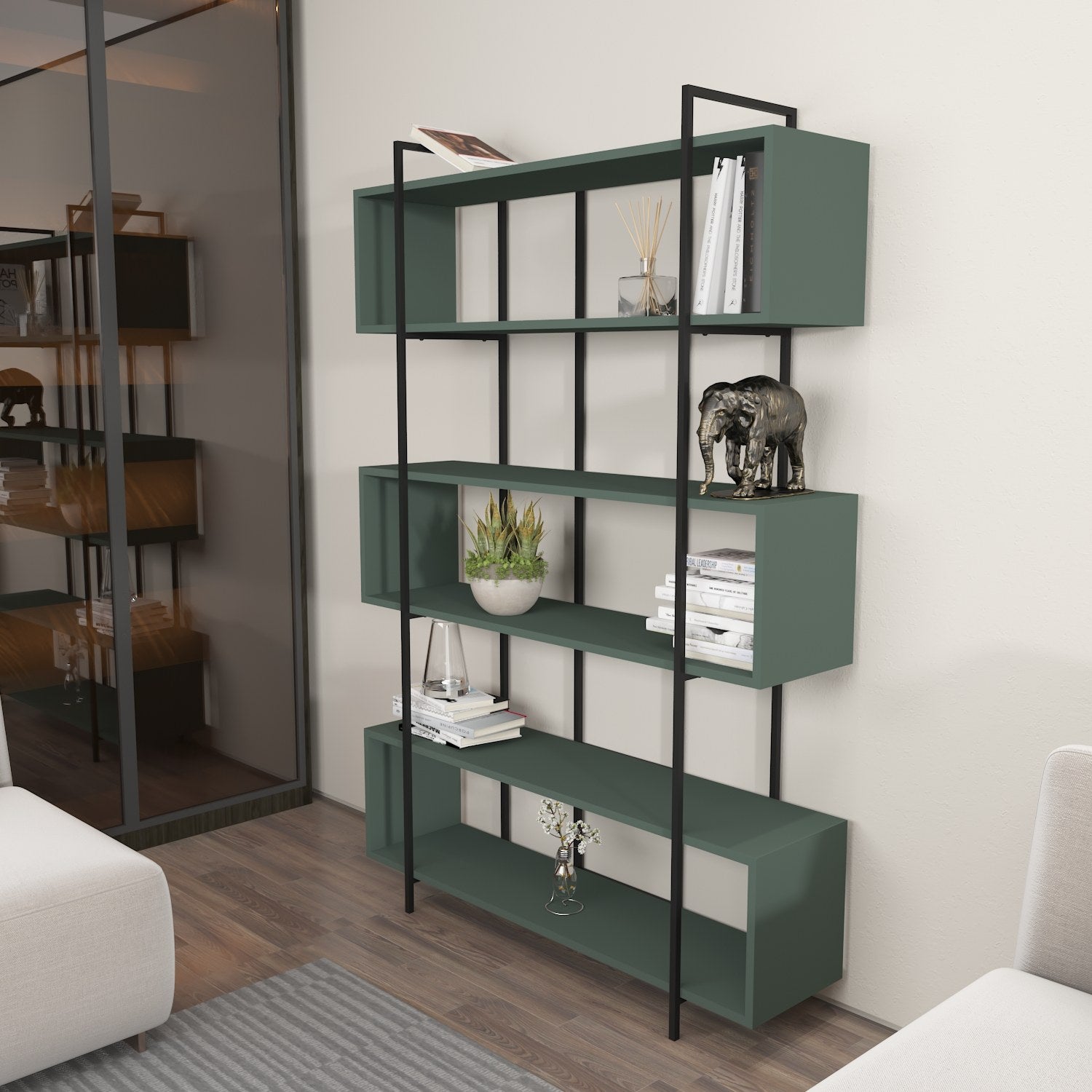 Estante – 120 x 180 x 29,6 cm – Verde e Preto – Painel de partículas revestido a melamina