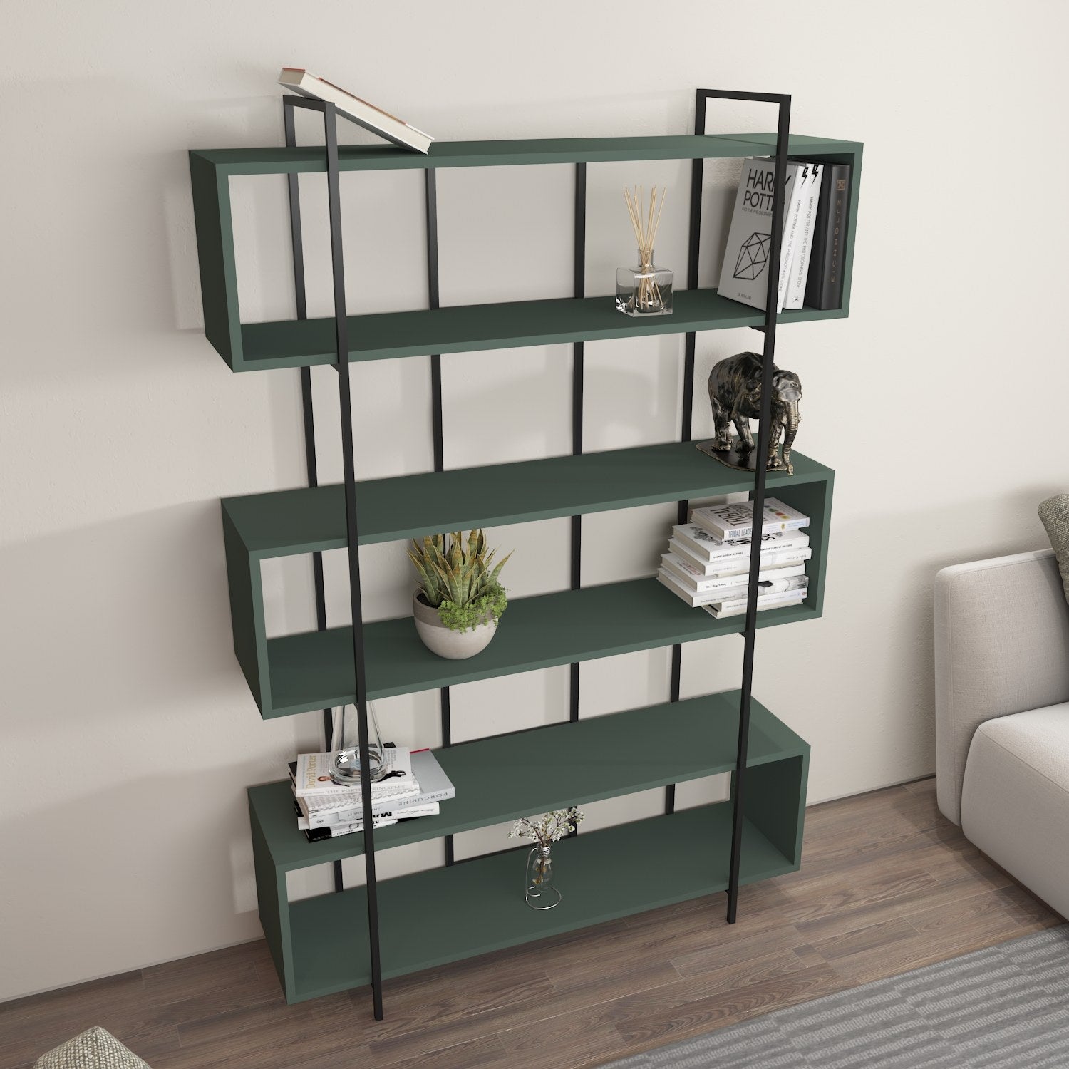 Estante – 120 x 180 x 29,6 cm – Verde e Preto – Painel de partículas revestido a melamina