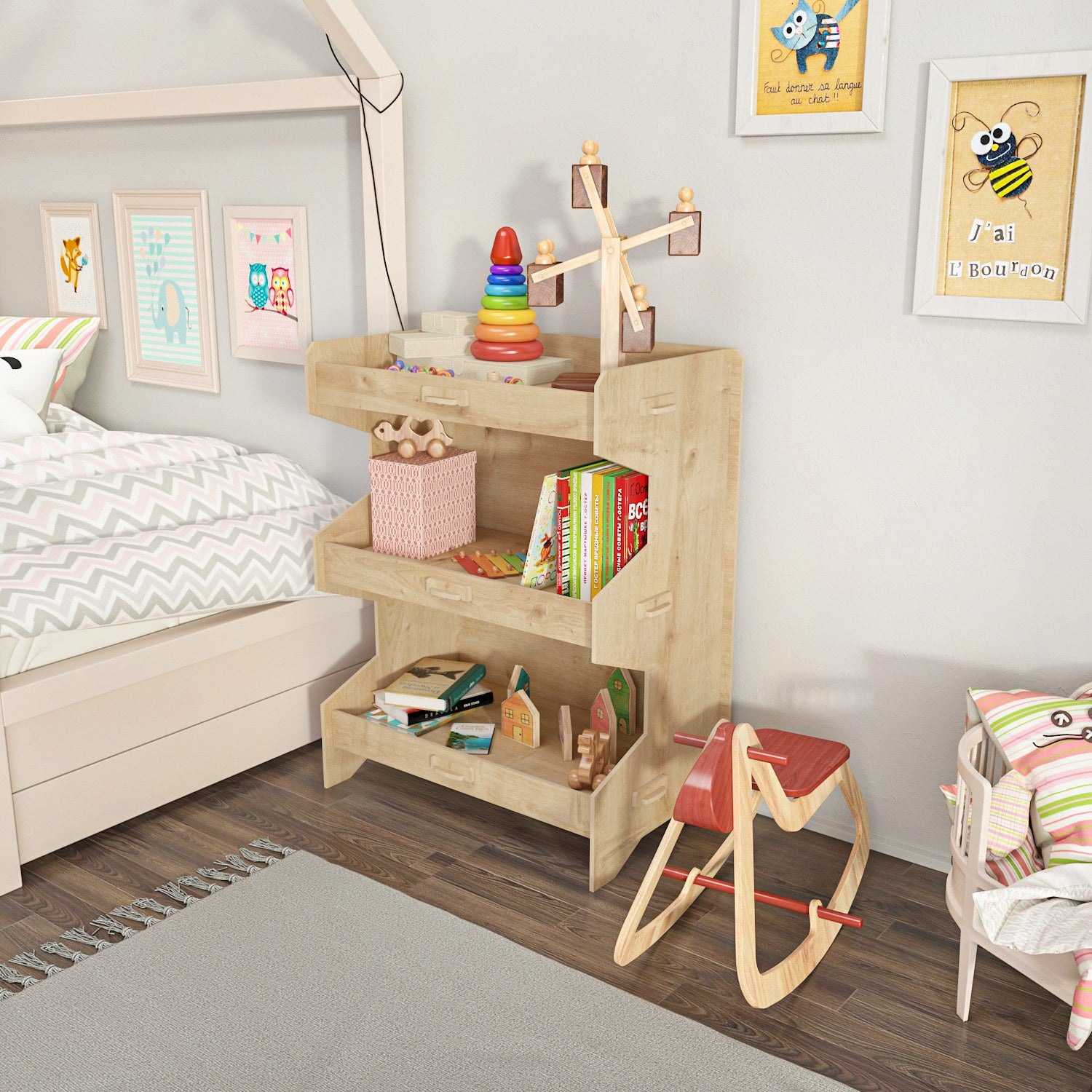 Estante de carvalho elegante, 65,6 x 80,5 x 34,3 cm | Painel de partículas 100% revestido de melamina, 8 mm de espessura | Perfeito para decoração moderna de casa e escritório