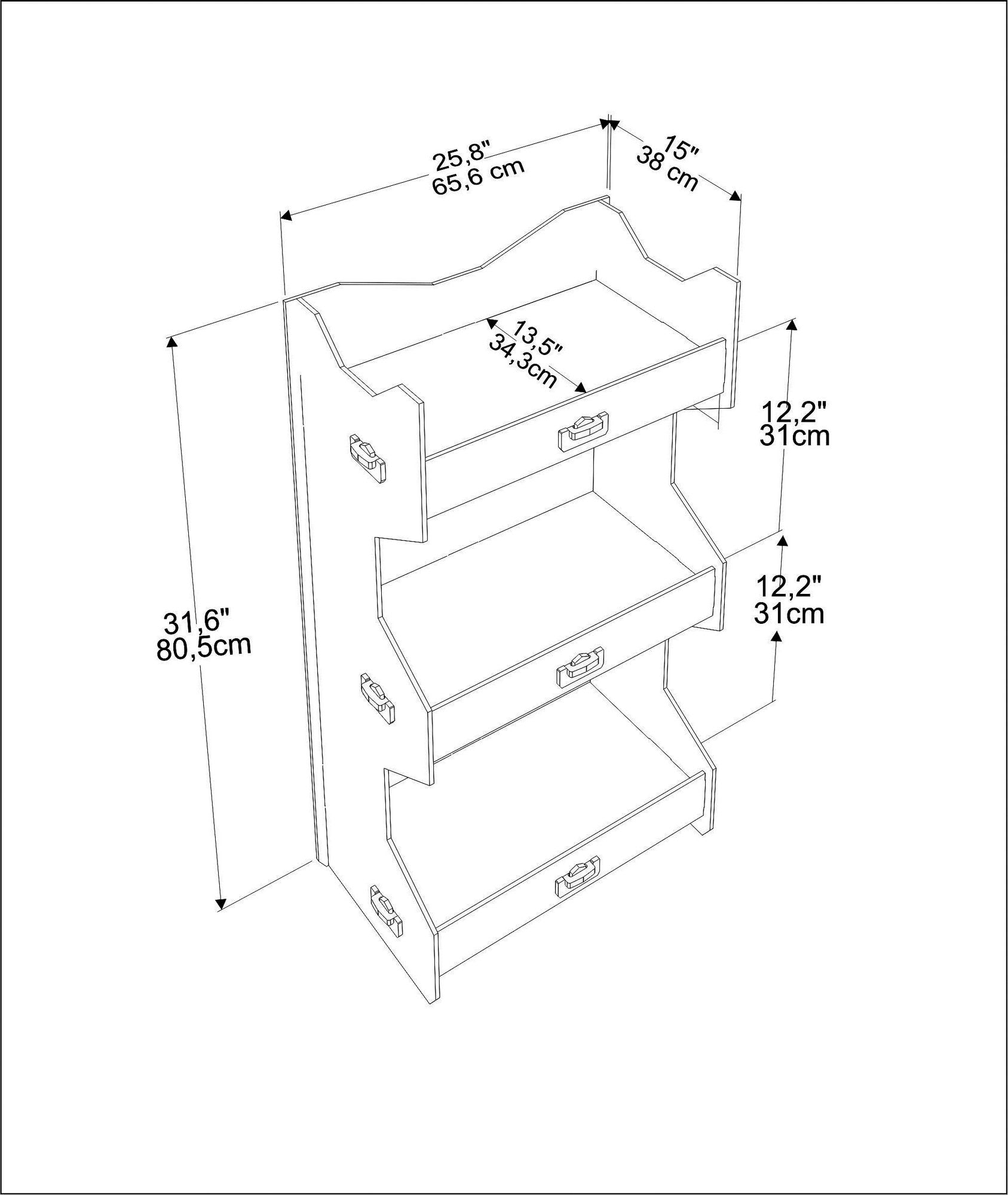 Estante de carvalho elegante, 65,6 x 80,5 x 34,3 cm | Painel de partículas 100% revestido de melamina, 8 mm de espessura | Perfeito para decoração moderna de casa e escritório