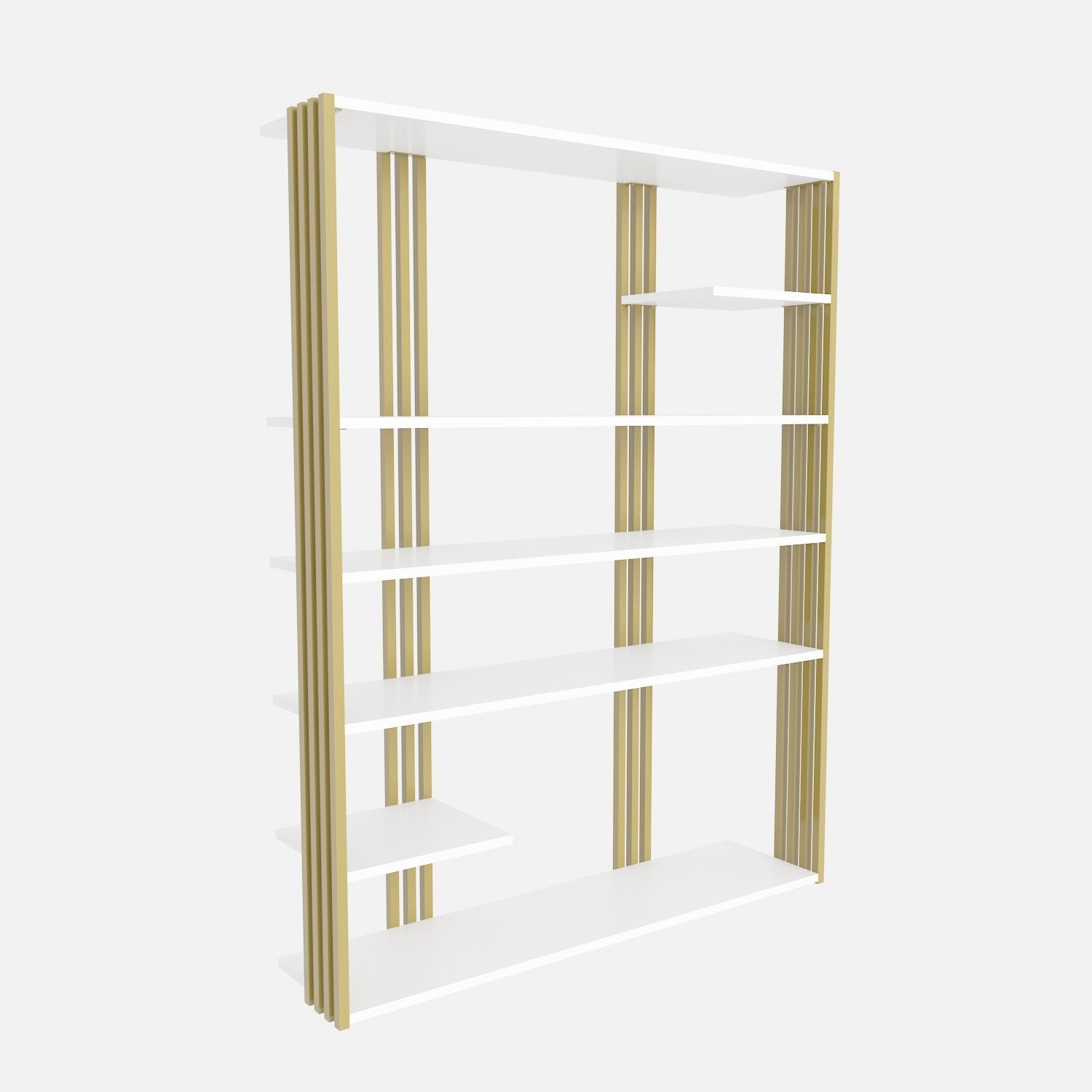 Estante elegante em branco e dourado, 120 x 160 x 29,6 cm | Painel de partículas 100% revestido em melamina, 18 mm de espessura | Armazenamento elegante para casa e escritório modernos