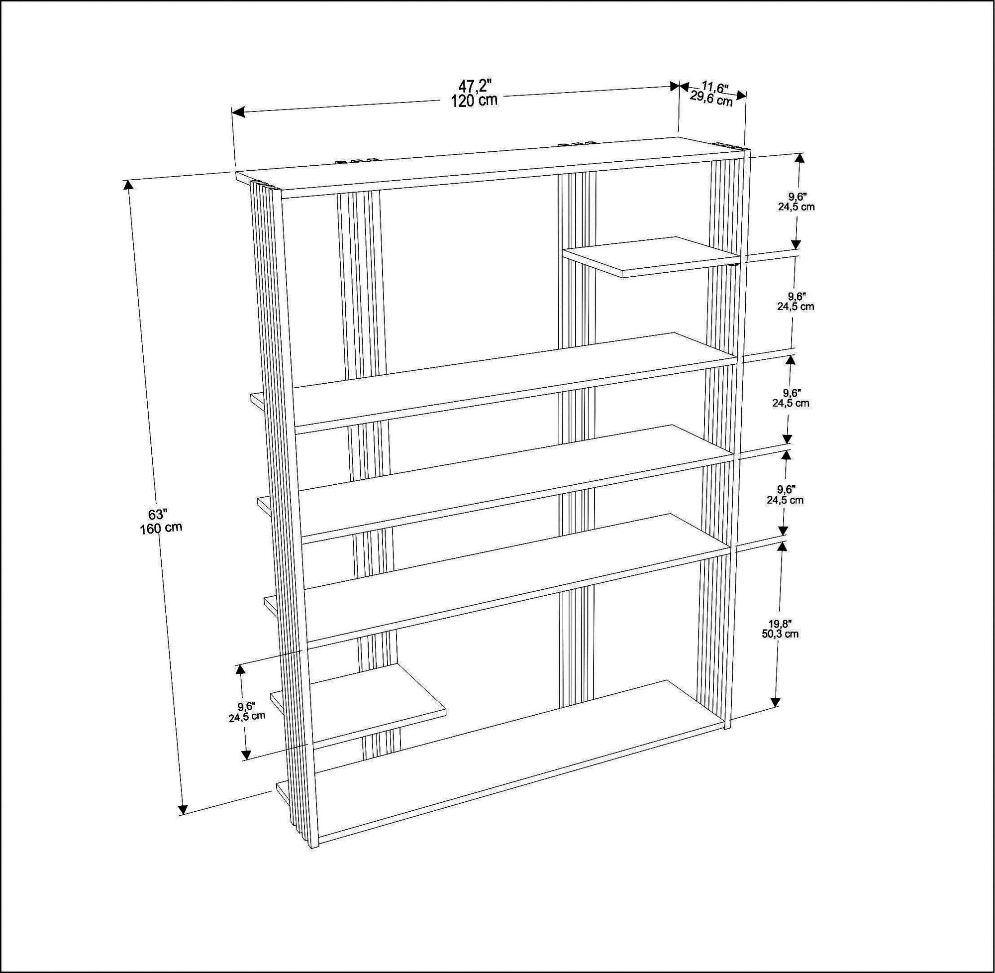 Estante elegante em branco e dourado, 120 x 160 x 29,6 cm | Painel de partículas 100% revestido em melamina, 18 mm de espessura | Armazenamento elegante para casa e escritório modernos