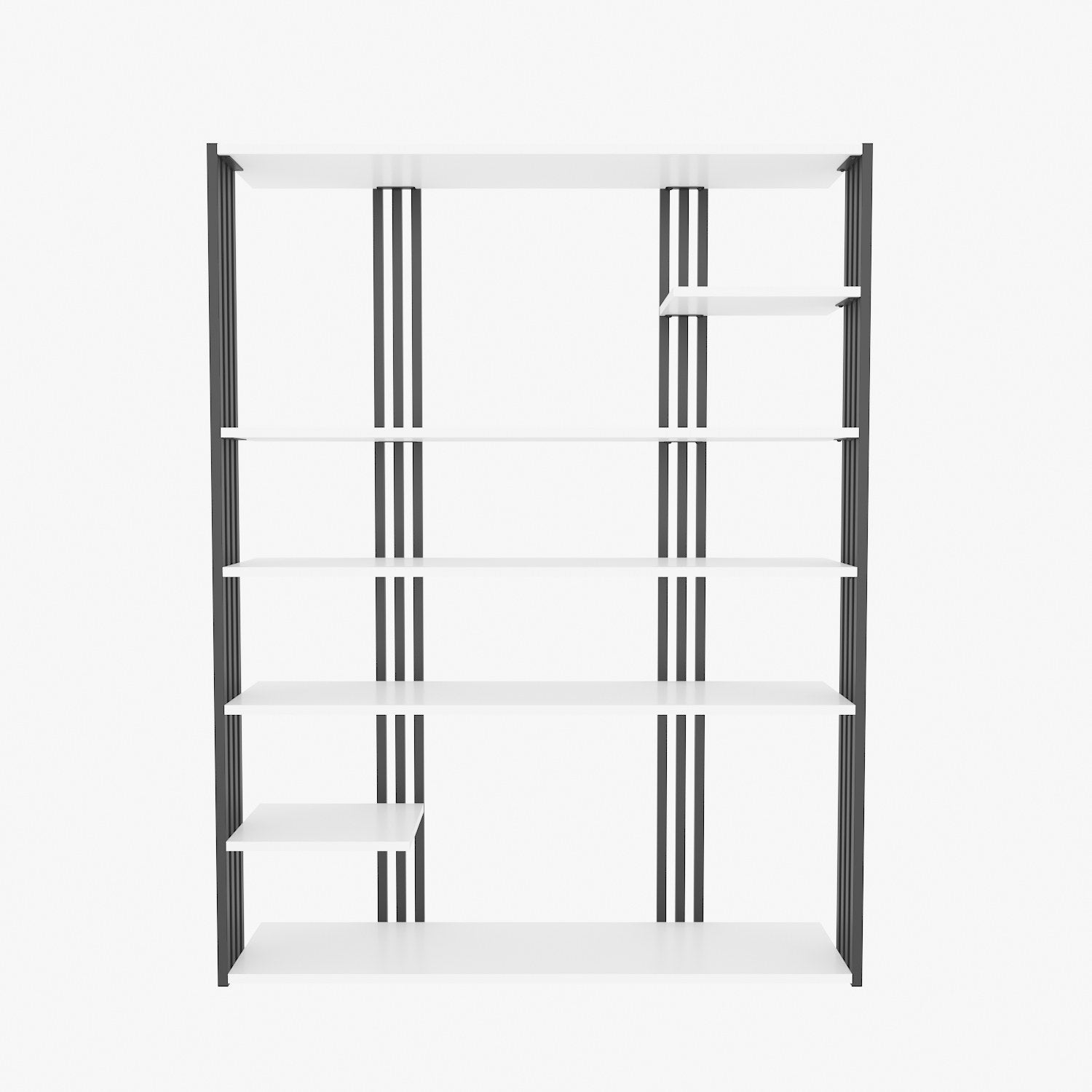 Estante estilosa, branca e preta, 120 x 160 x 29,6 cm | Painel de partículas 100% revestido em melamina, 18 mm de espessura | Perfeita para decoração moderna de casa e escritório